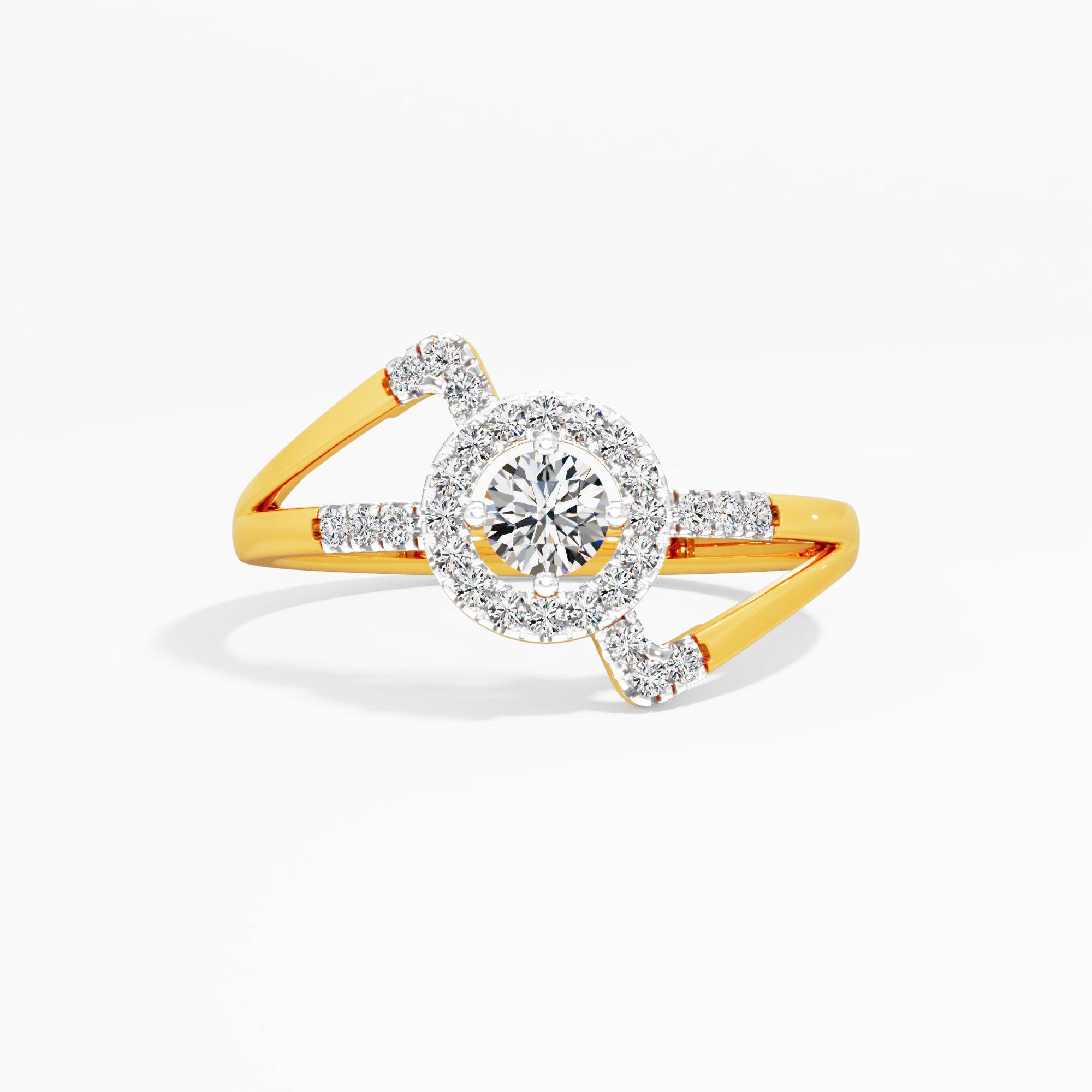 Key Solitaire Halo Ring in 9KT Yellow Gold (Diamond Quality: FG-VVS VS)
