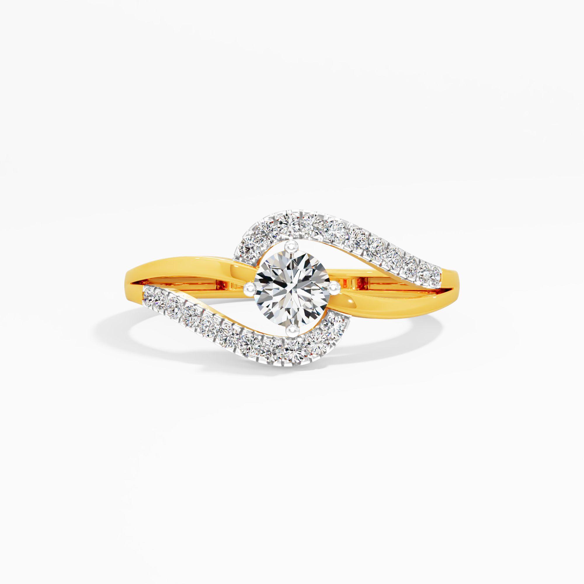 Cresting Wave Halo Solitaire Ring in 9KT Yellow Gold (Diamond Quality: FG-VVS VS)
