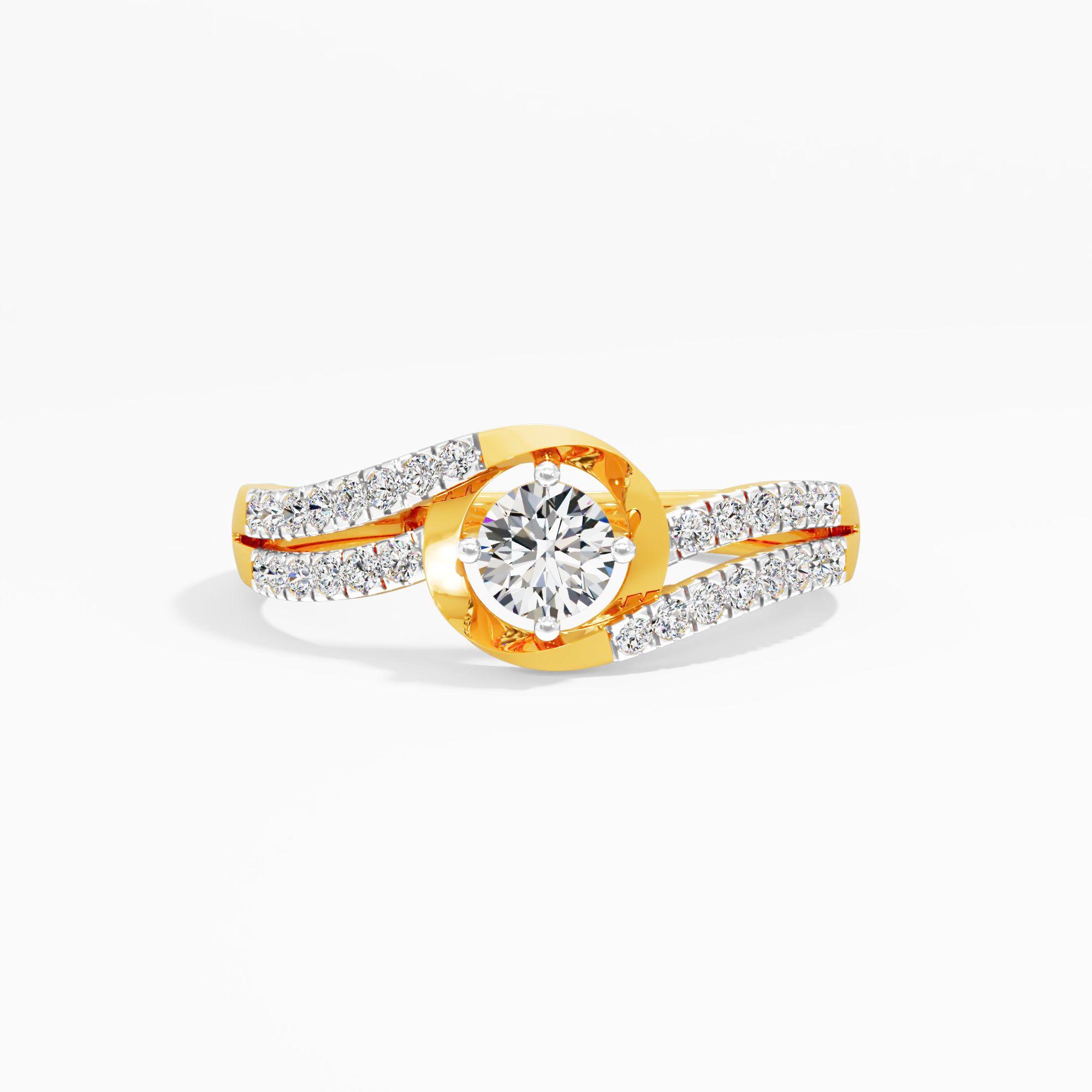 Vortex Swirl Solitaire Accent Ring in 9KT Yellow Gold (Diamond Quality: FG-VVS VS)