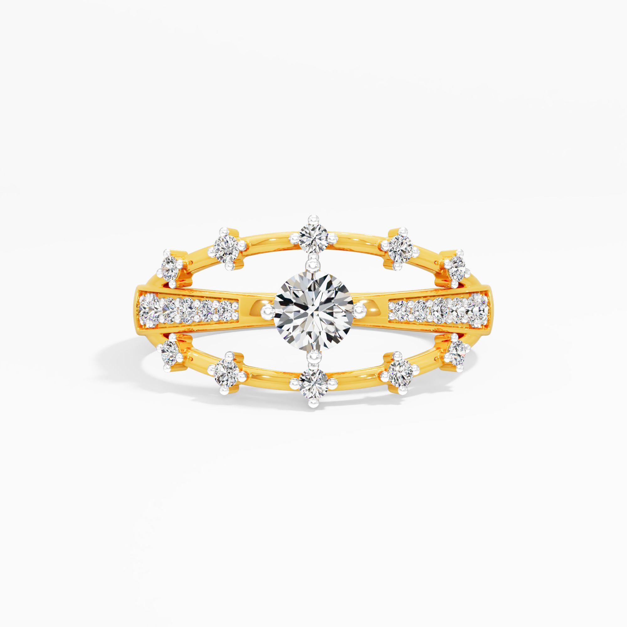 Satellite Solitaire Veil Ring in 9KT Yellow Gold (Diamond Quality: FG-VVS VS)