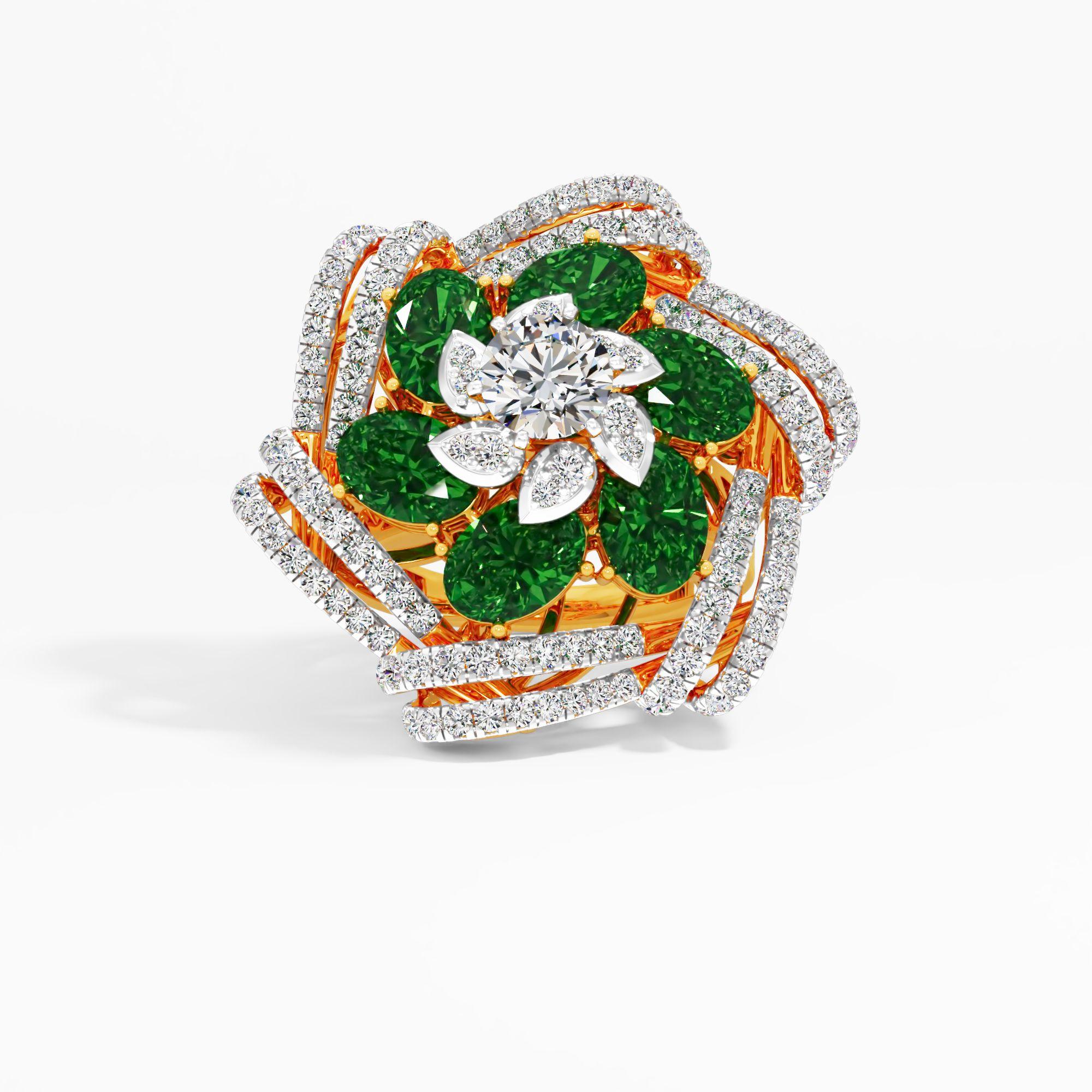 Whirlwind Cluster Cocktail Ring in 9KT Yellow Gold (Diamond Quality: FG-VVS VS)