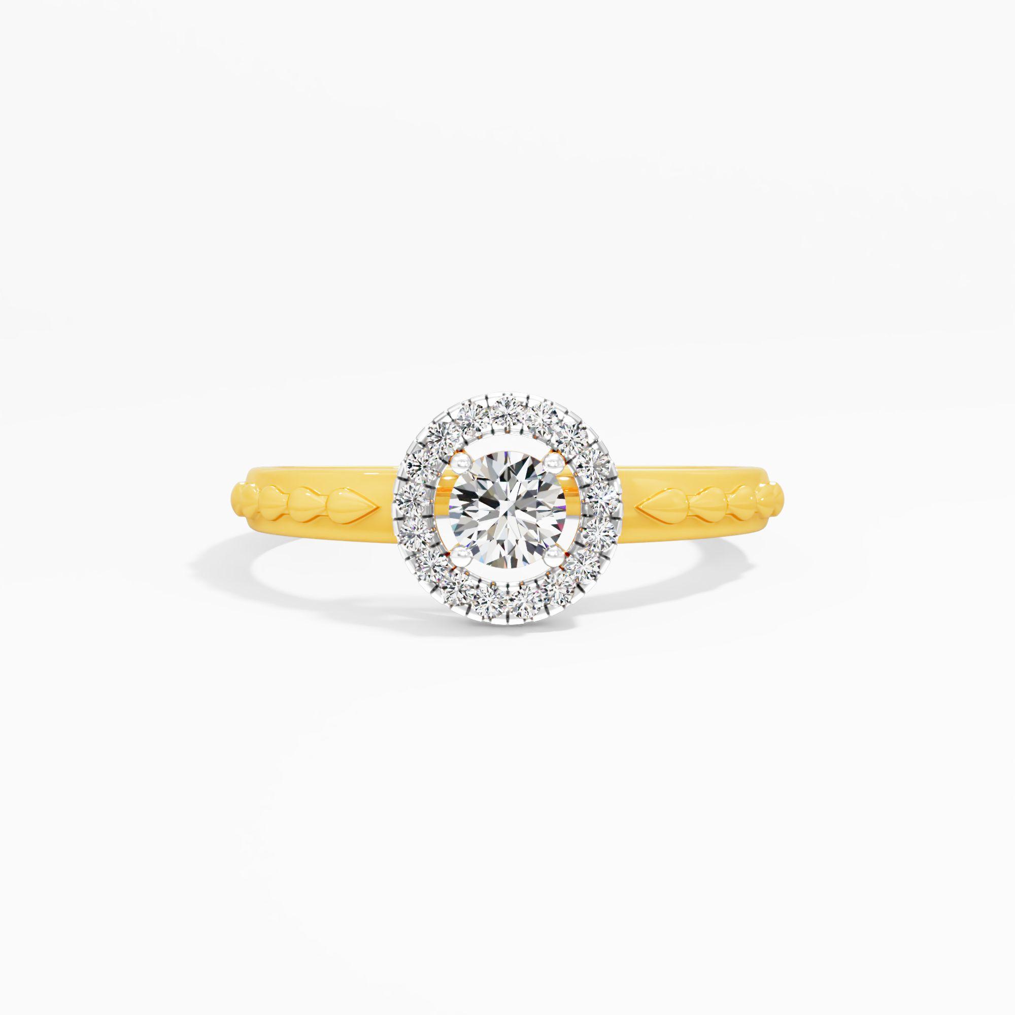 Engraved Halo Solitaire Ring in 9KT Yellow Gold (Diamond Quality: FG-VVS VS)