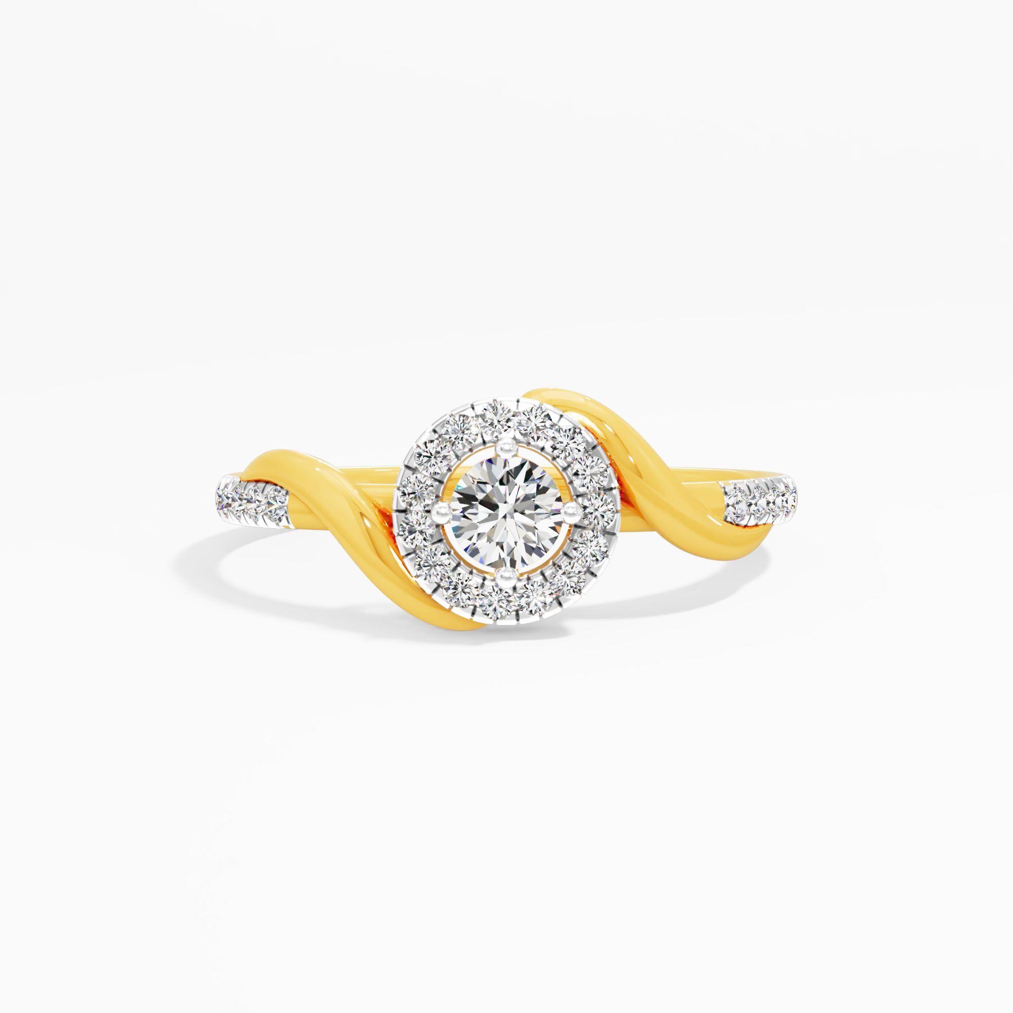 Dual Swirl Solitaire Ring in 9KT Yellow Gold (Diamond Quality: FG-VVS VS)