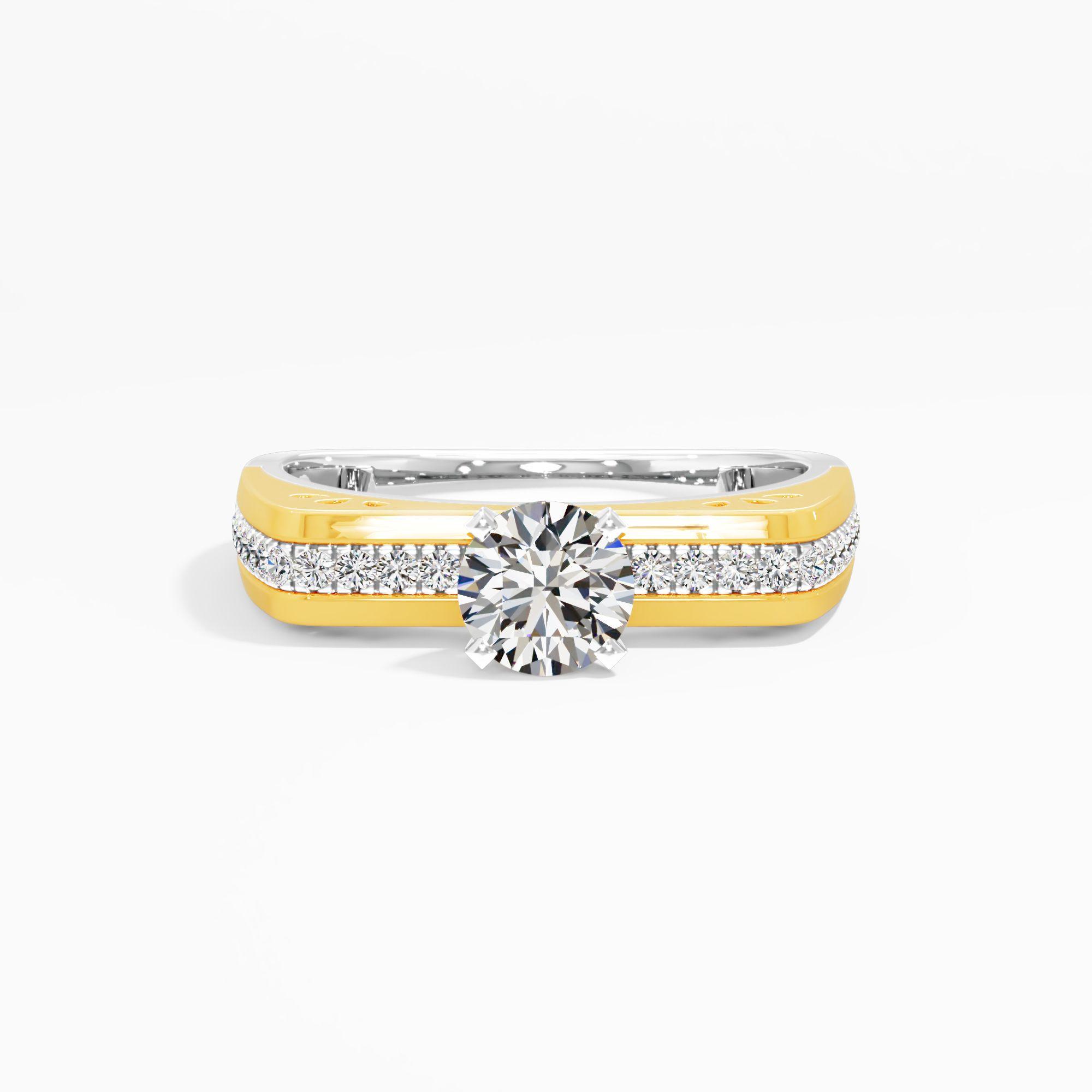 Bridge Two Tone Solitaire Ring 18k Yellow Gold And White Gold Round 0.61ct in 18KT Yellow Gold (Diamond Quality: FG-VVS VS)