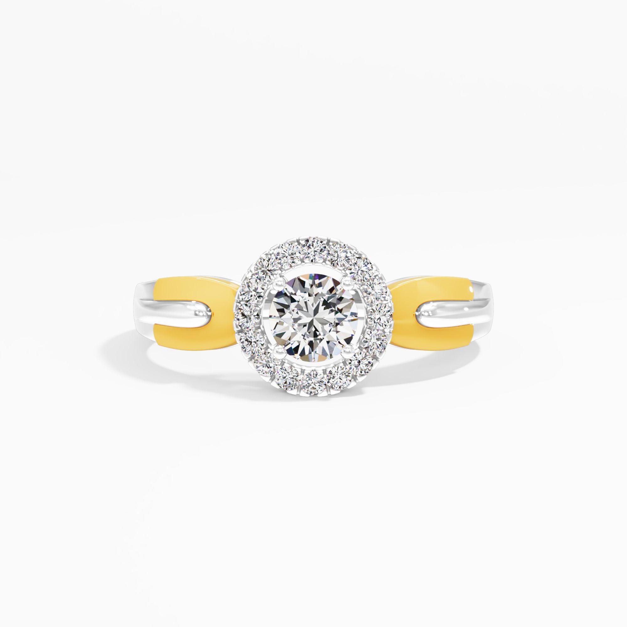Lunar Embrace Two Tone Halo Ring 9k Yellow Gold And White Gold Round 0.4ct in 9KT Yellow Gold (Diamond Quality: FG-VVS VS)