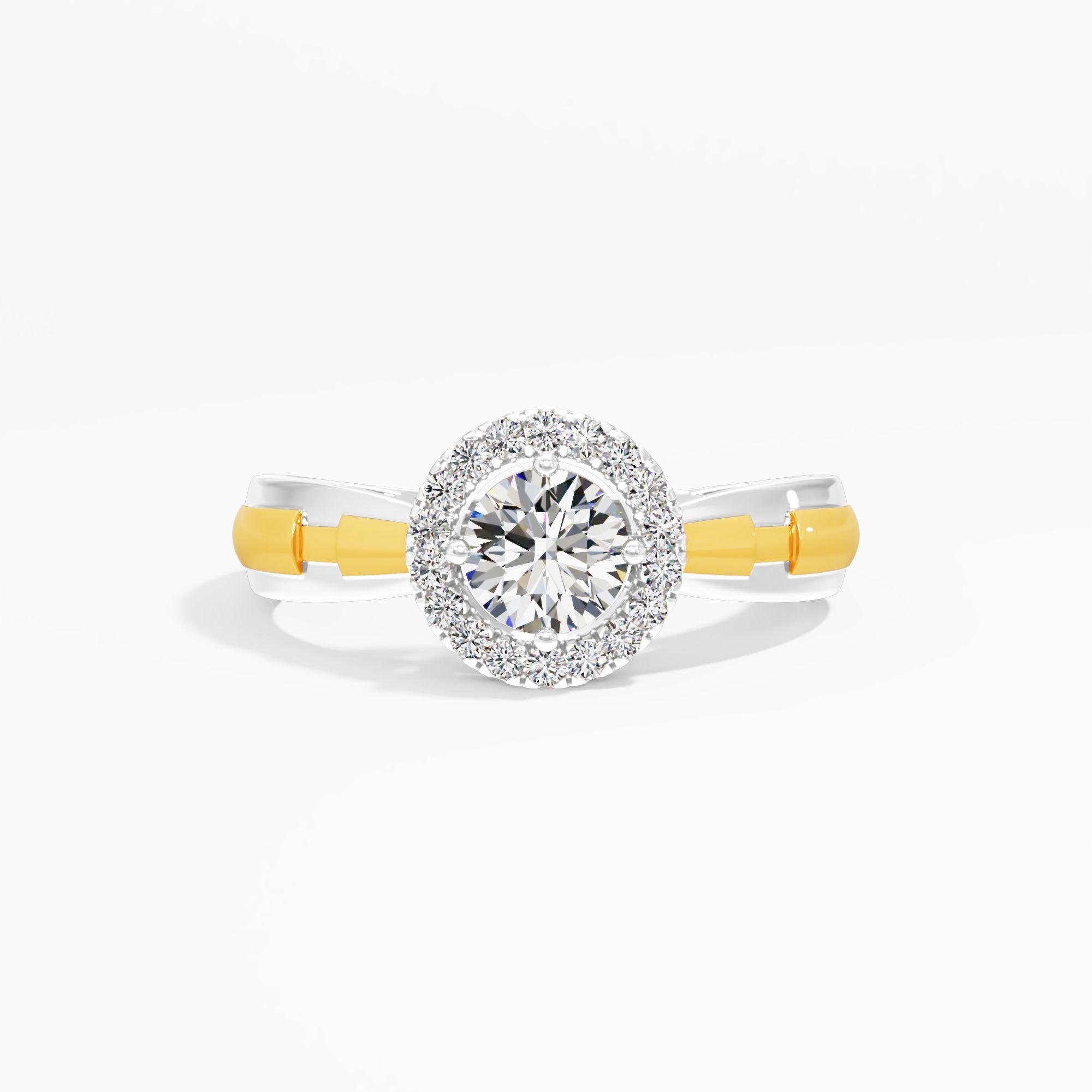 Two Tone Unity Bridge Halo Ring 9k Yellow Gold And White Gold Round 0.51ct in 9KT Yellow Gold (Diamond Quality: FG-VVS VS)