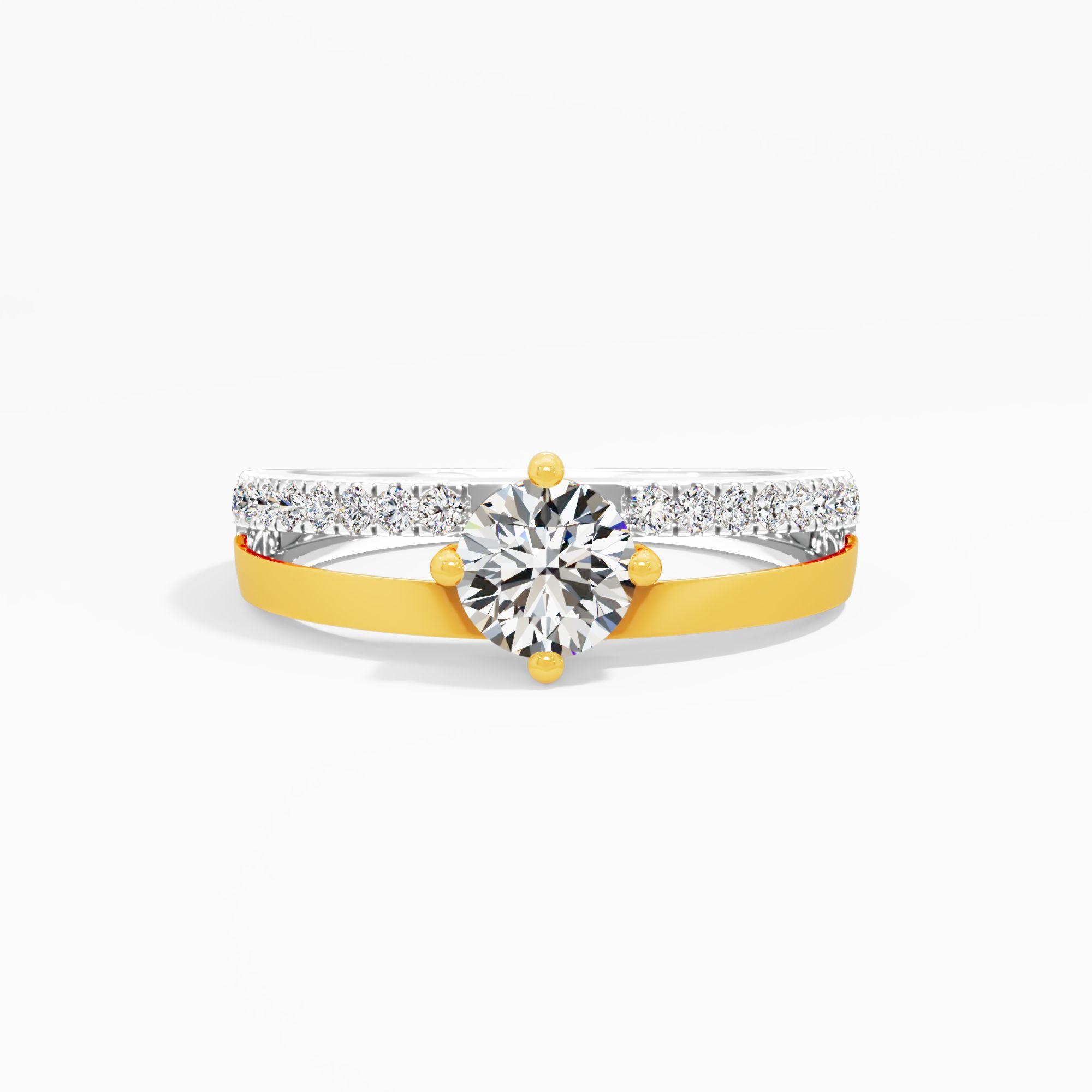 Stacked Look Two Tone Solitaire Ring 18k Yellow Gold And White Gold Round 0.68ct in 18KT Yellow Gold (Diamond Quality: FG-VVS VS)