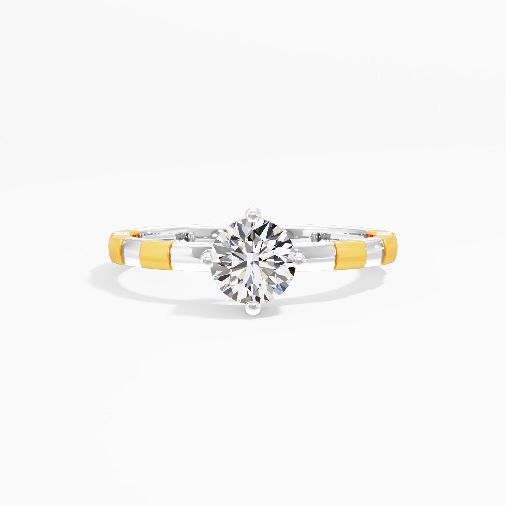 Two Tone Rhythm of Love Solitaire Ring 18k Yellow Gold And White Gold Round 0.50ct in 18KT Yellow Gold (Diamond Quality: FG-VVS VS)