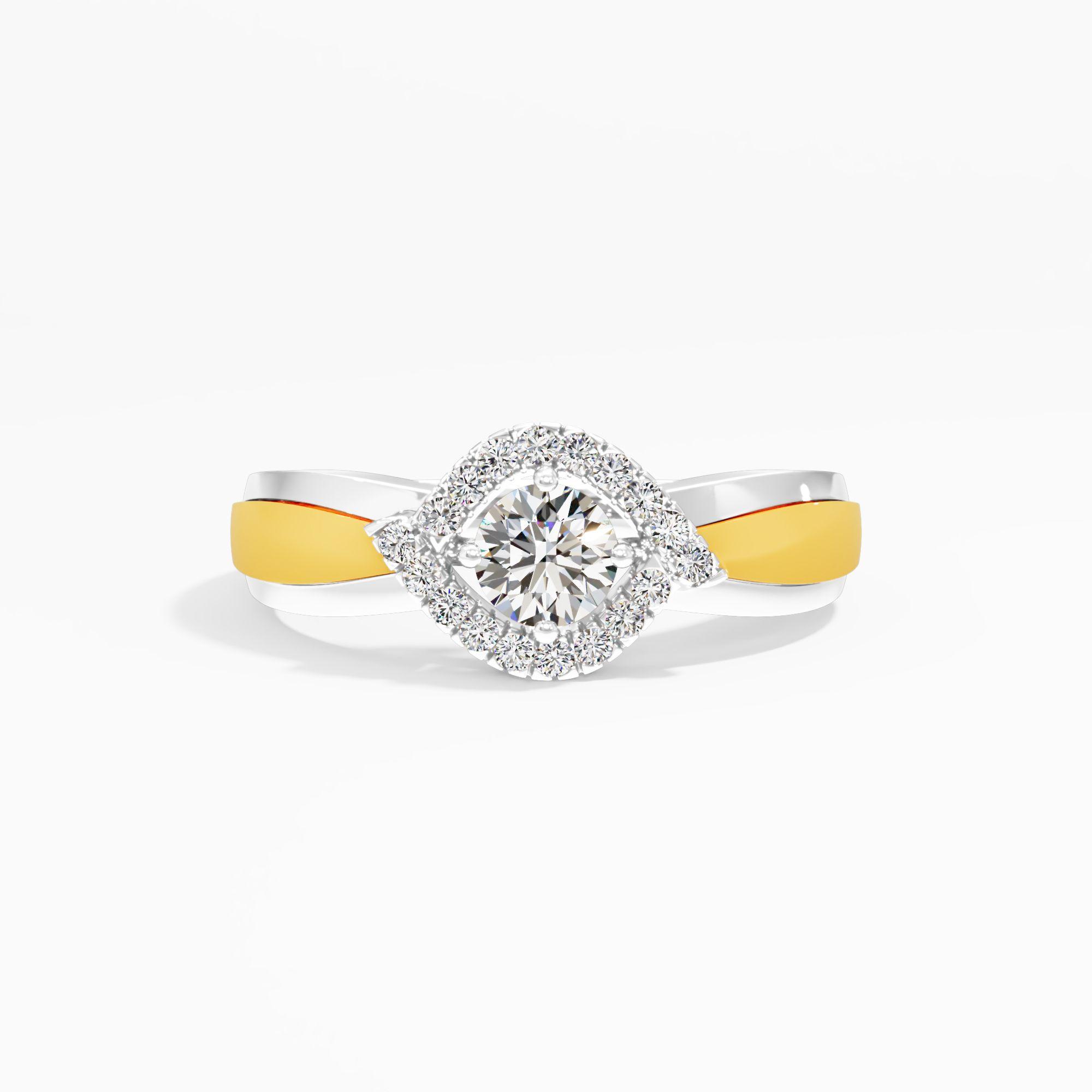 Two Tone Weaver's Kiss Halo Ring 18k Yellow Gold And White Gold Round 0.36ct in 18KT Yellow Gold (Diamond Quality: FG-VVS VS)