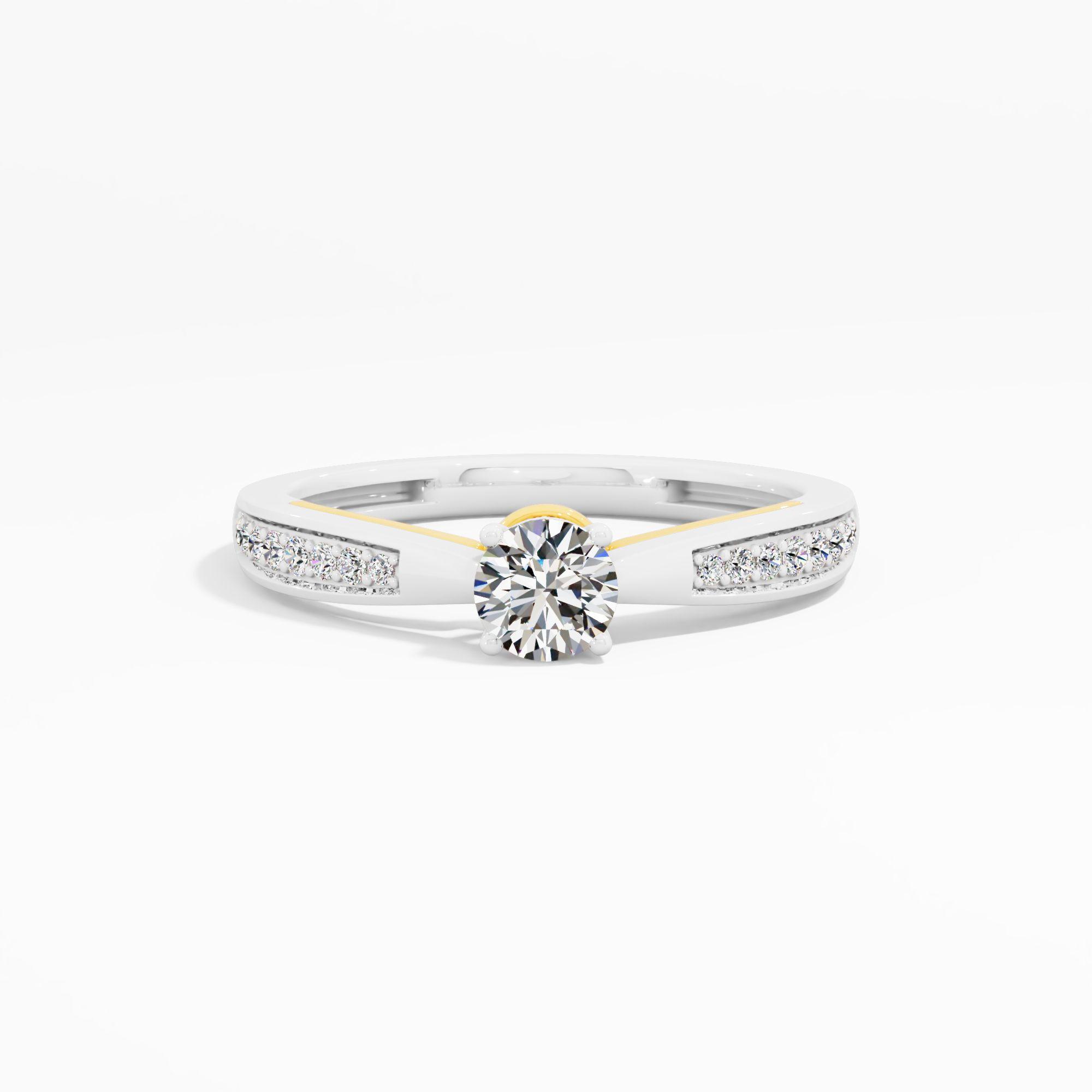 Cathedral Pavé Two Tone Solitaire Ring 18k Yellow Gold And White Gold Round 0.43ct in 18KT Yellow Gold (Diamond Quality: FG-VVS VS)