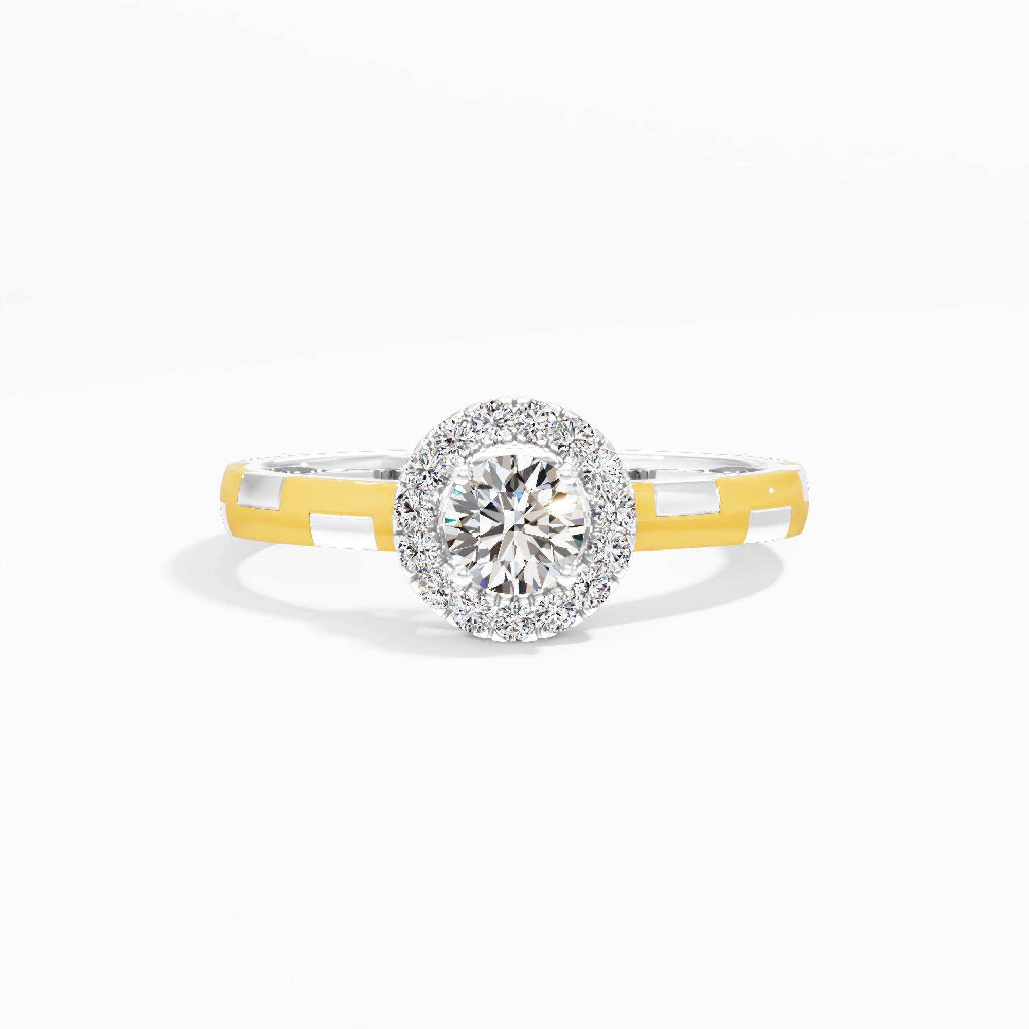 Two Tone Labyrinth Halo Ring 18k Yellow Gold And White Gold Round 0.42ct in 18KT Yellow Gold (Diamond Quality: FG-VVS VS)