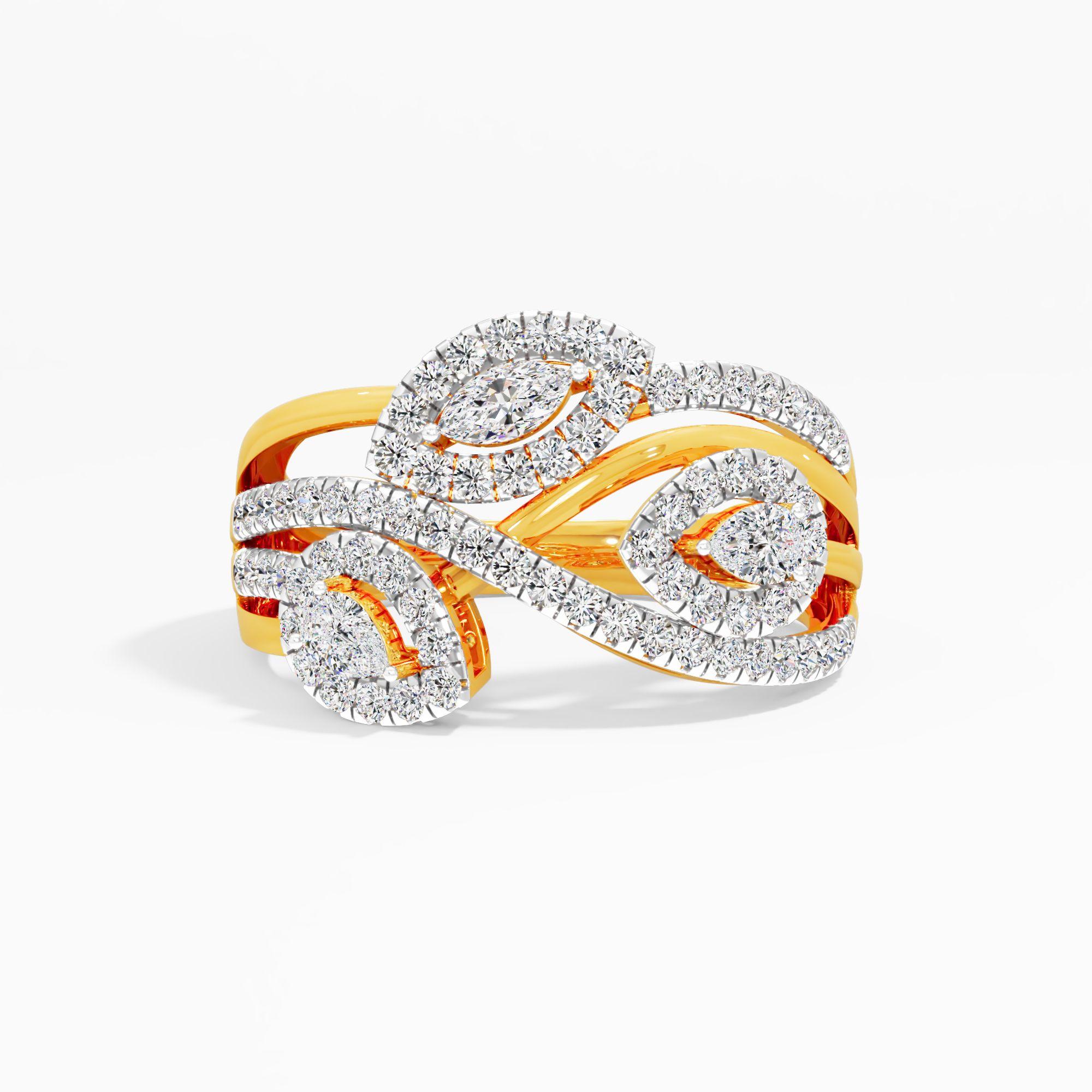Leafy Bouquet Diamond Ring in 9KT Yellow Gold (Diamond Quality: FG-VVS VS)