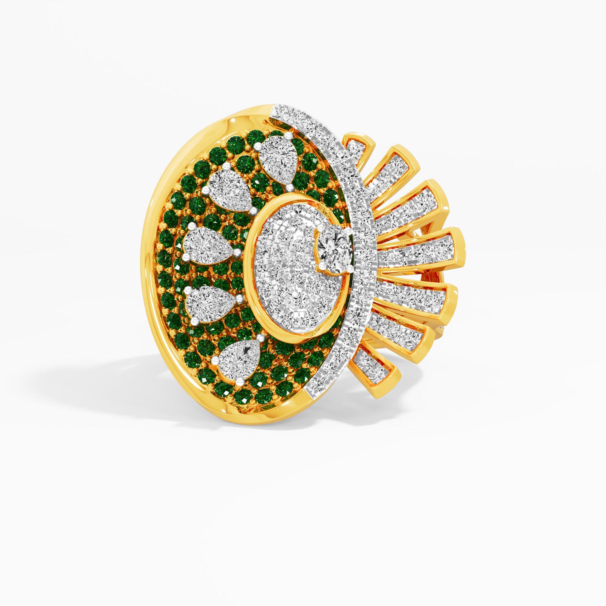 Blooming Sunray Cocktail Ring in 9KT Yellow Gold (Diamond Quality: FG-VVS VS)