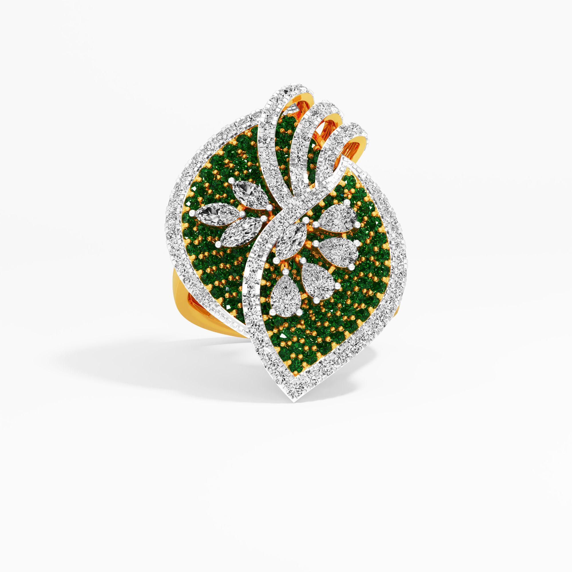 Dewy Leaf Dream Cocktail Ring in 9KT Yellow Gold (Diamond Quality: FG-VVS VS)
