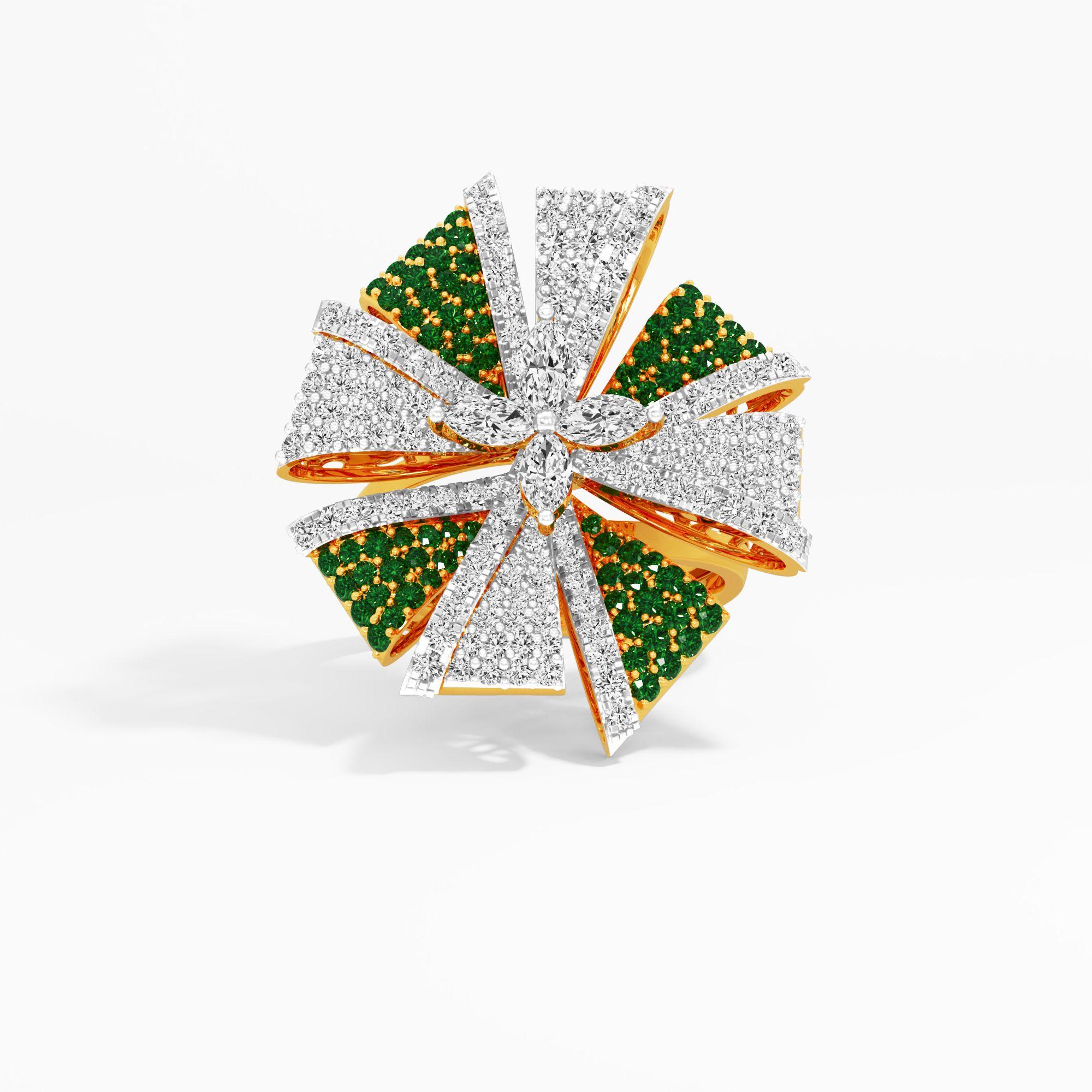 Dancing Petals Cocktail Ring in 9KT Yellow Gold (Diamond Quality: FG-VVS VS)