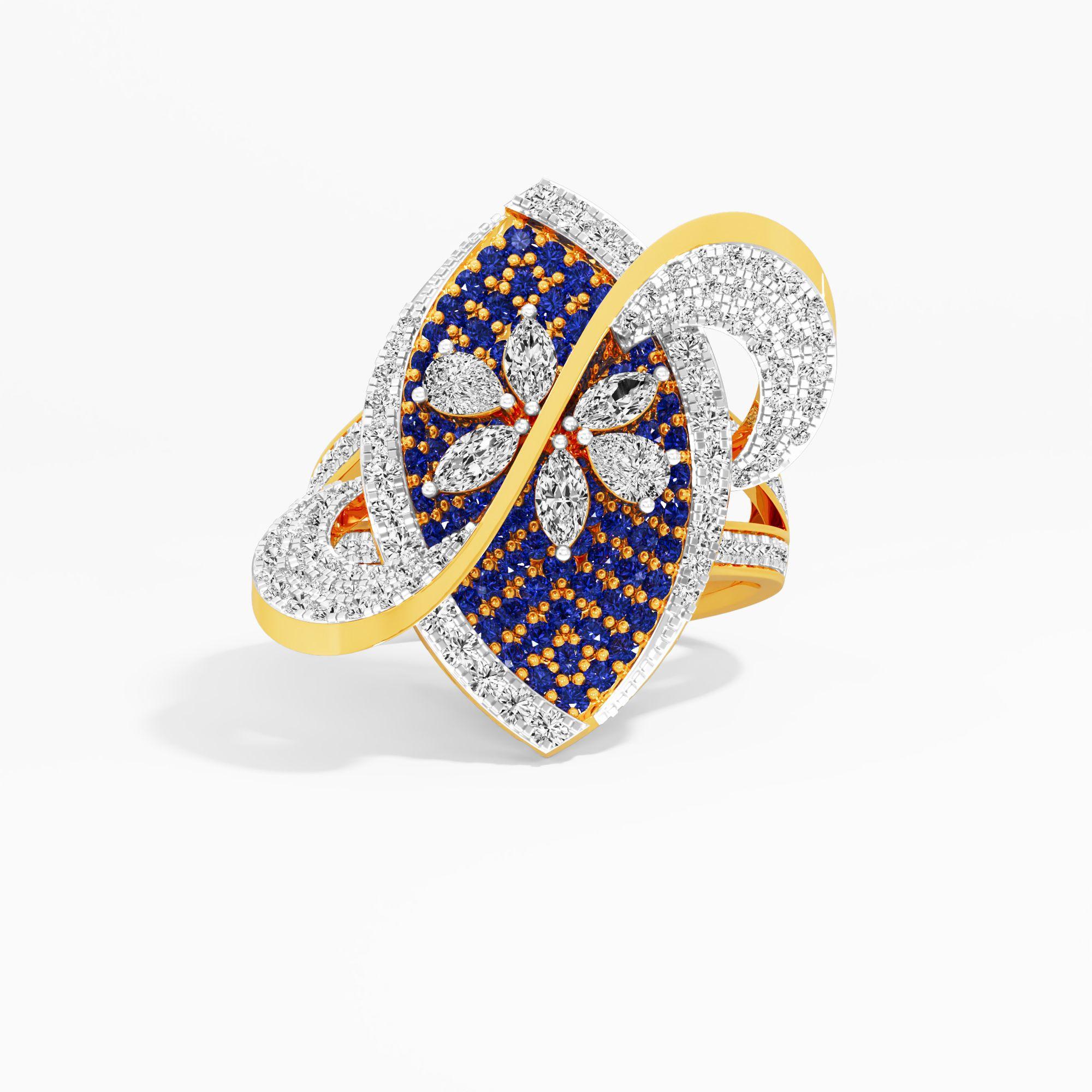 Cosmic Swirl Cocktail Ring in 9KT Yellow Gold (Diamond Quality: FG-VVS VS)