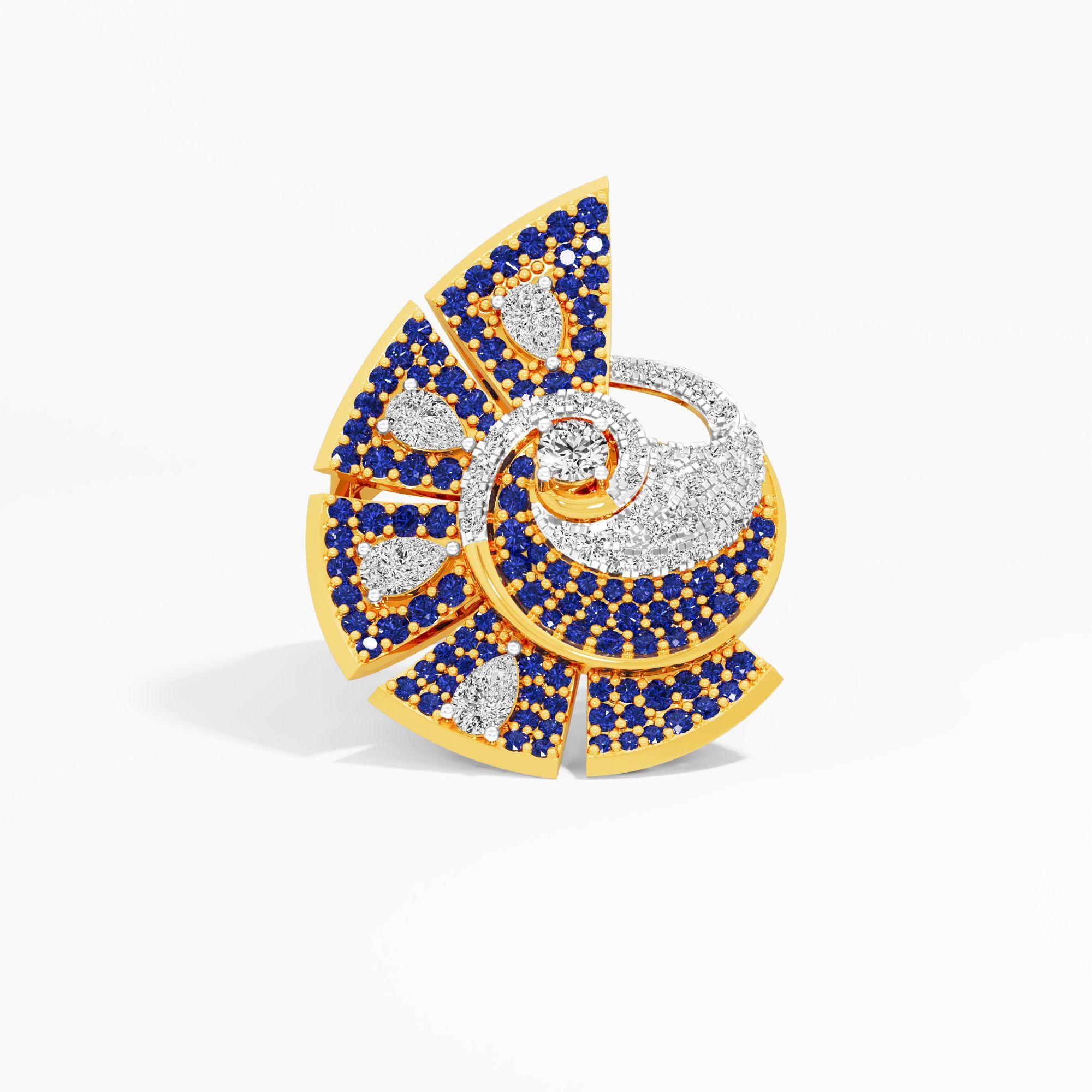 Midnight Galaxy Cocktail Ring in 9KT Yellow Gold (Diamond Quality: FG-VVS VS)