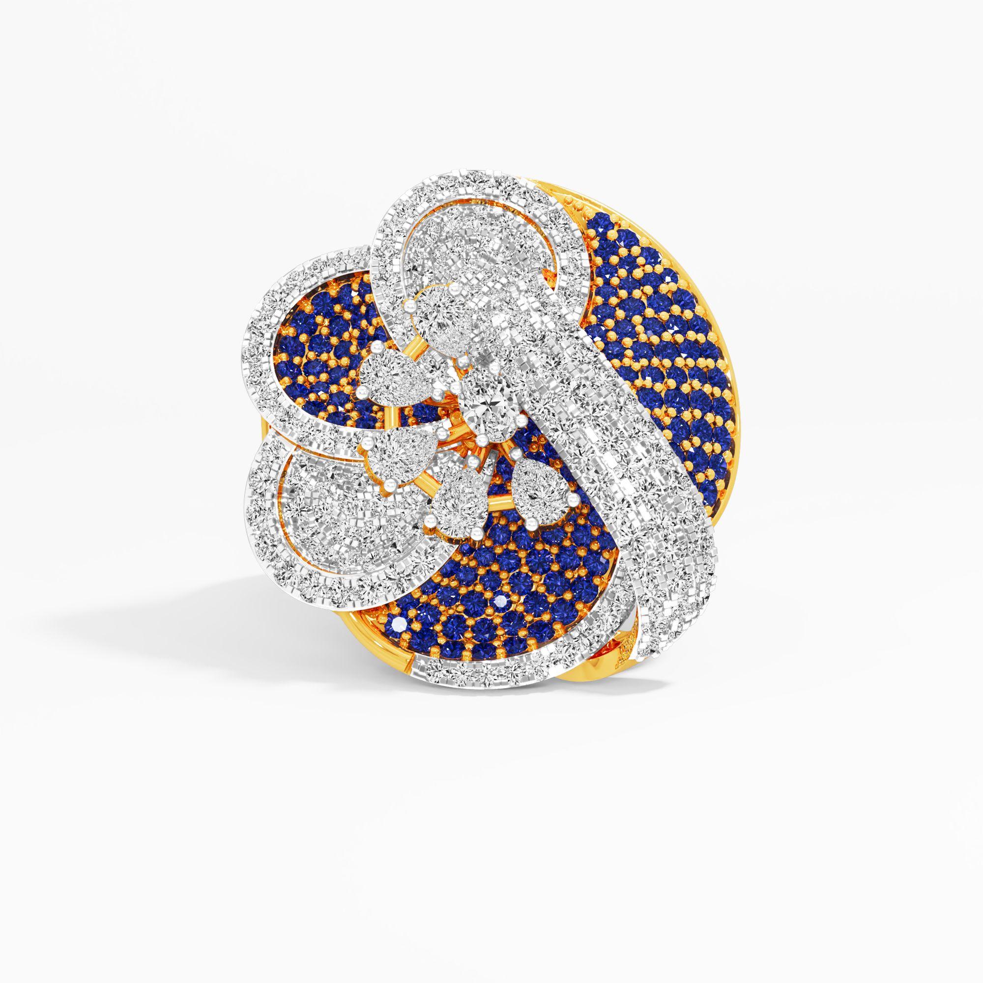 Indigo Blossom Cocktail Ring in 9KT Yellow Gold (Diamond Quality: FG-VVS VS)