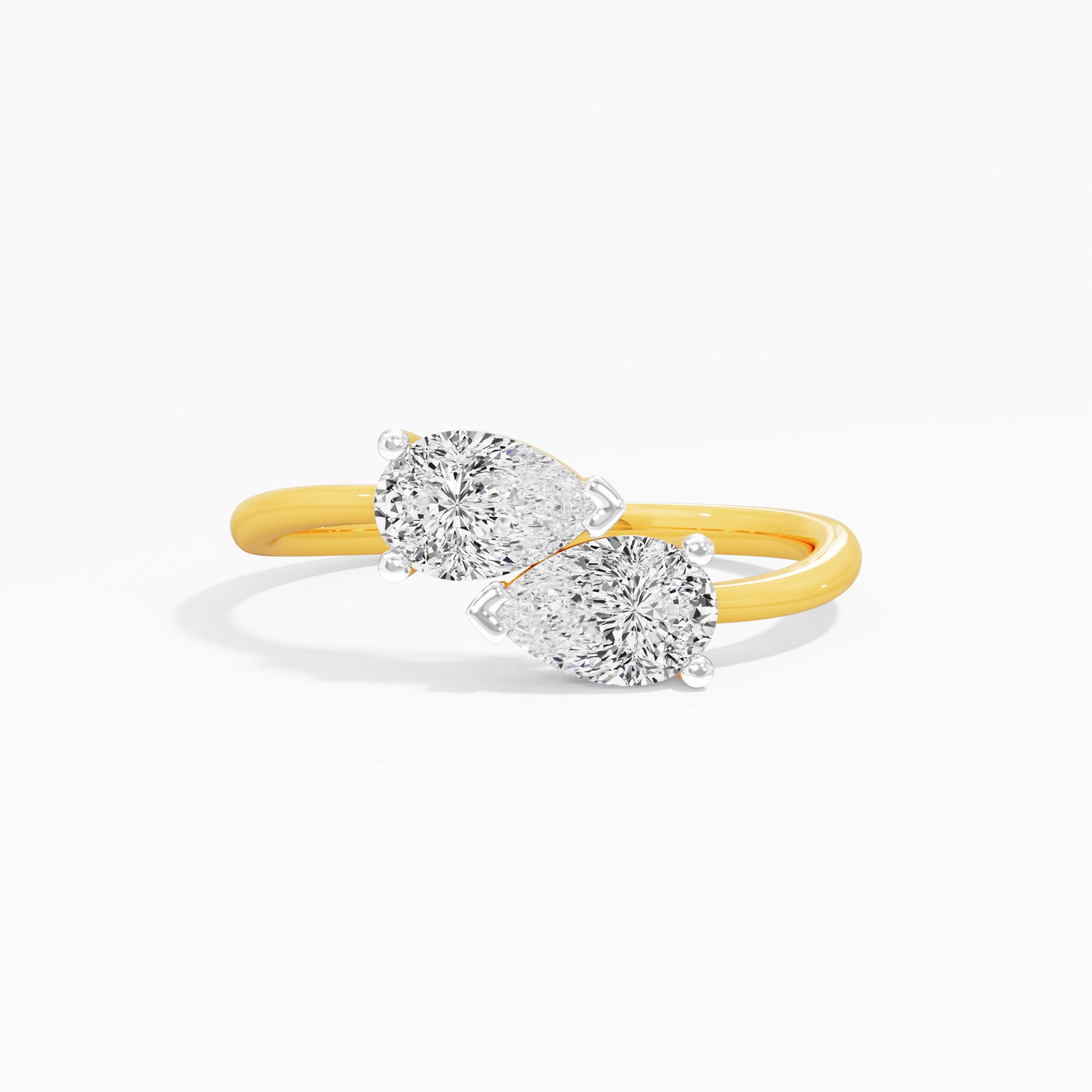 Graceful Pear Twirl Bypass Ring in 9KT Yellow Gold (Diamond Quality: FG-VVS VS)