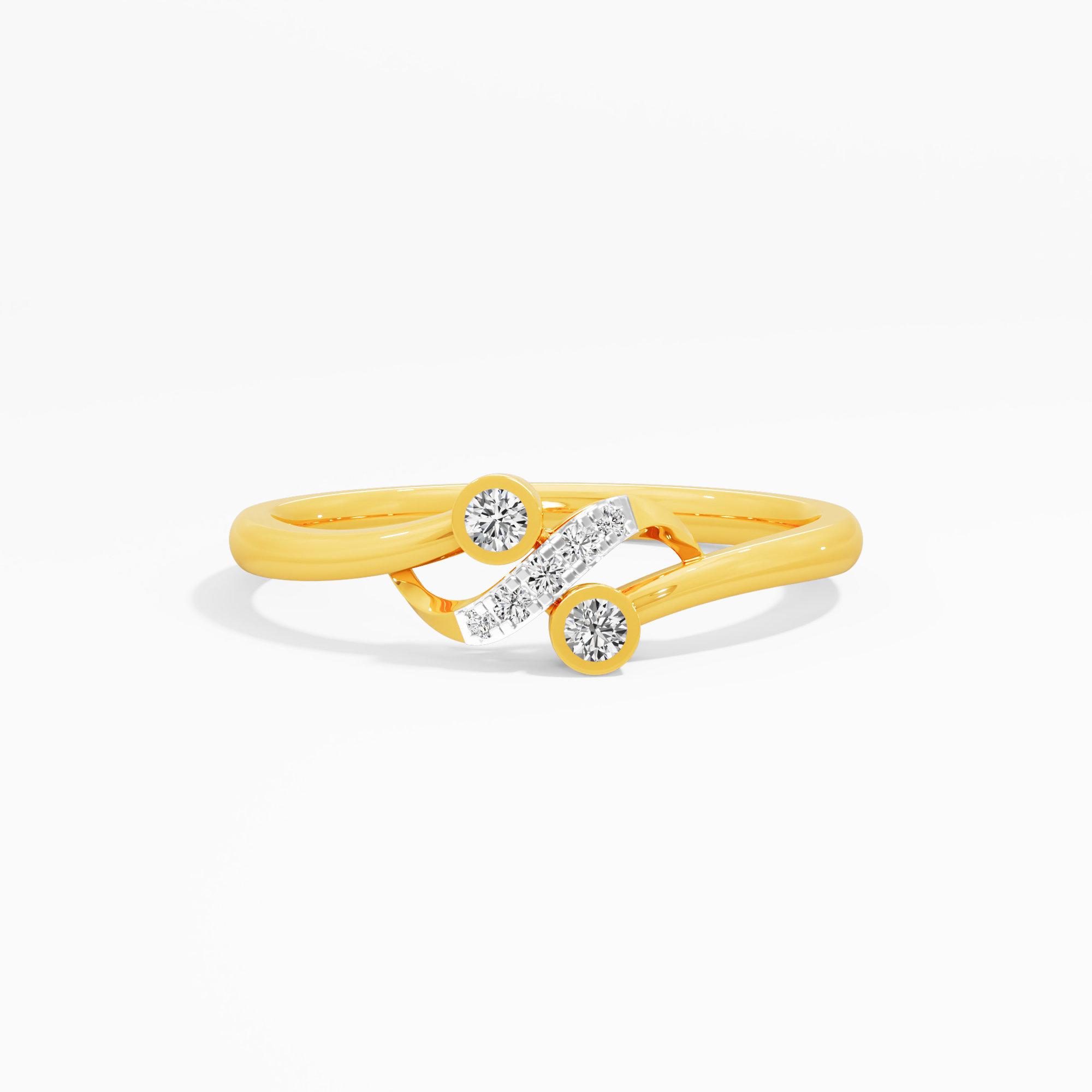 Aqua Swirl Bypass Ring in 9KT Yellow Gold (Diamond Quality: FG-VVS VS)