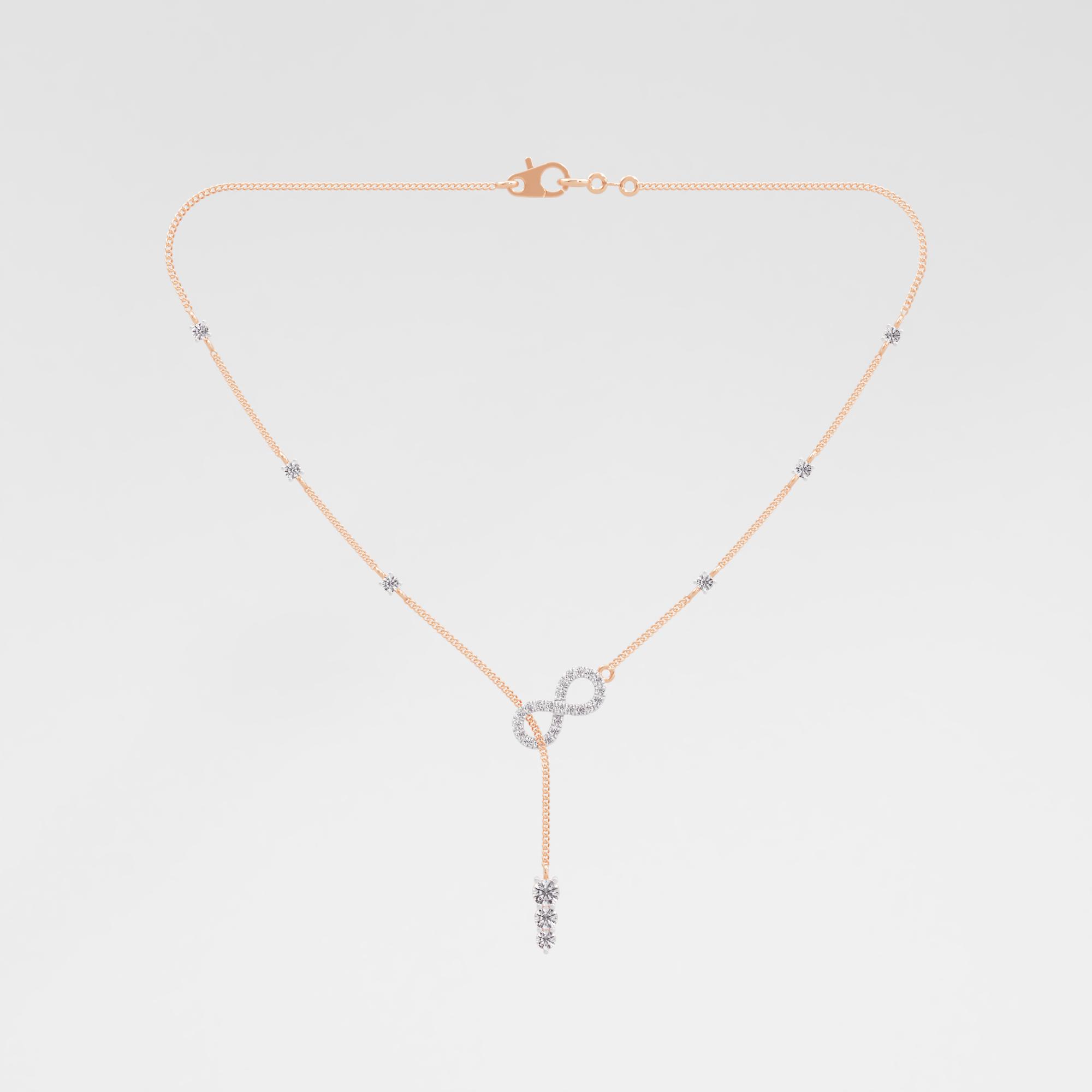 Love in Infinity 3 Stone Lariat Chain Necklace  in 14KT Rose Gold (Diamond Quality: FG-VVS VS)