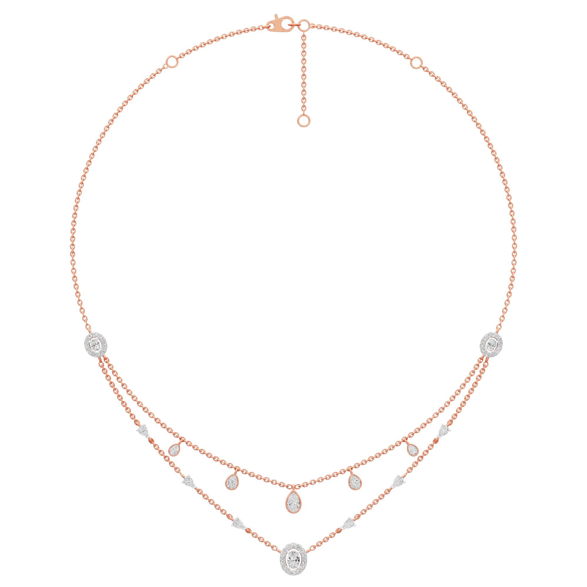 Luminary Pear Layered Diamond Necklace in 14KT Rose Gold (Diamond Quality:FG-VVS VS)