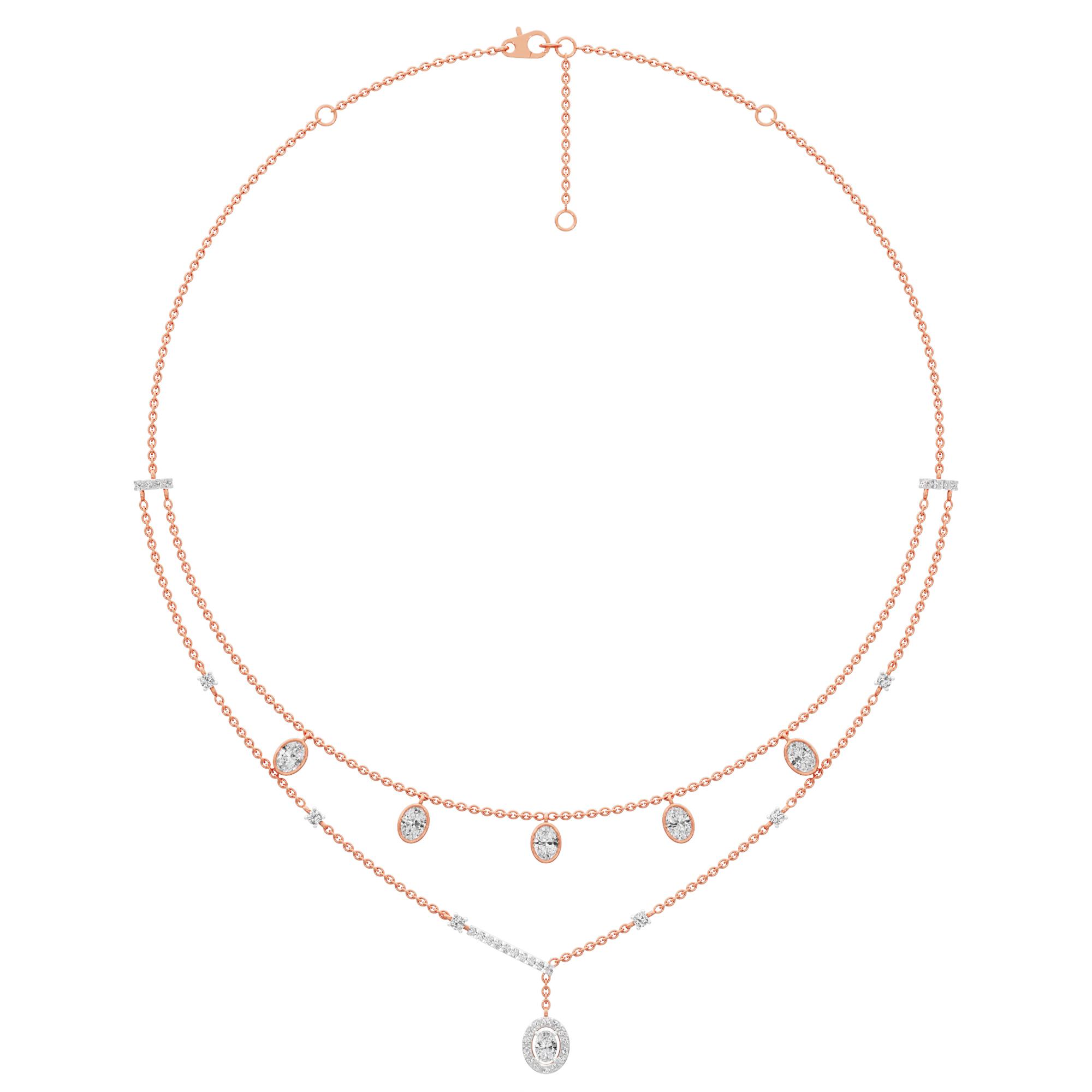 Reverie Oval Layered Diamond Necklace in 14KT Rose Gold (Diamond Quality:FG-VVS VS)