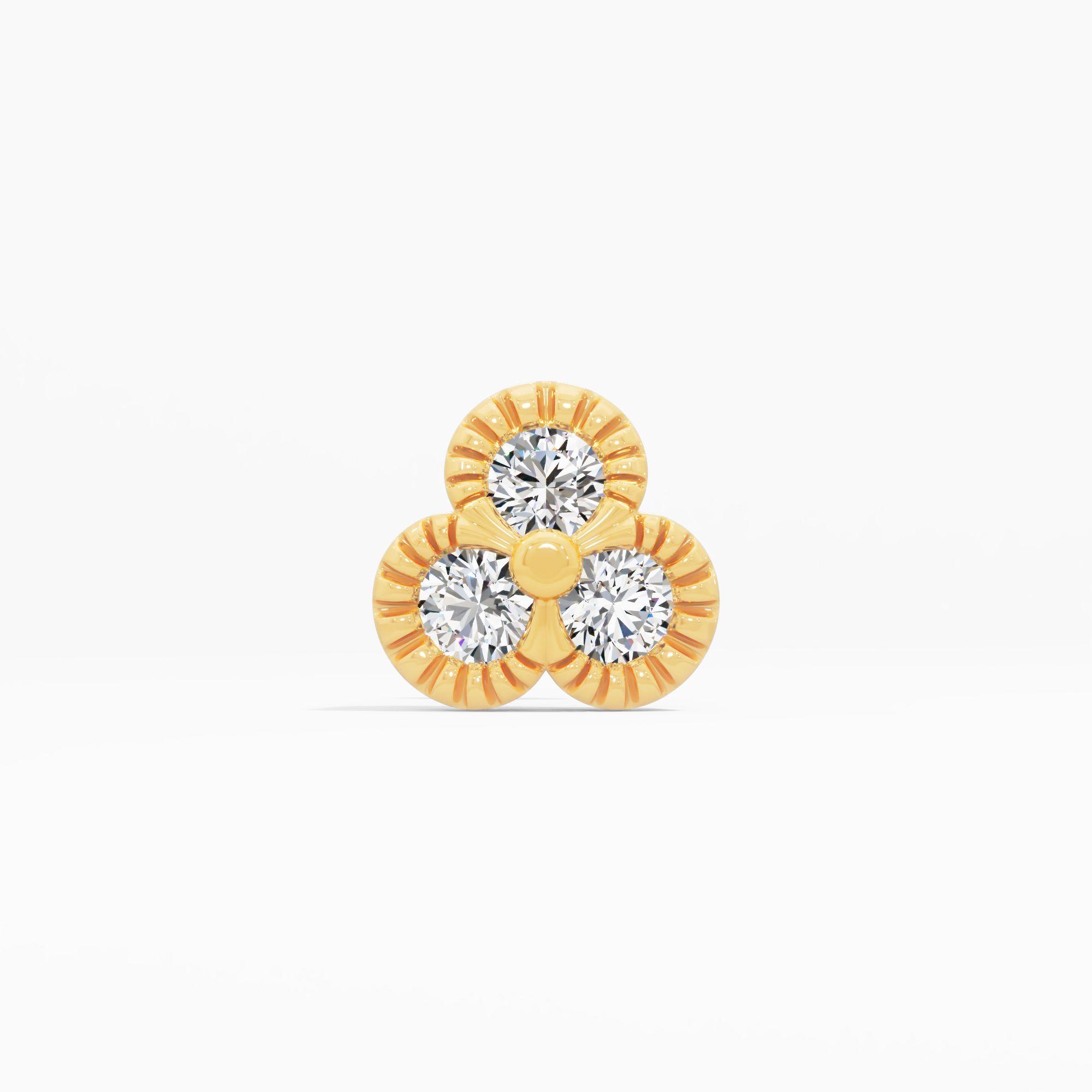 Feminine Enchantment 3 Stone Cluster Nose Pin in 9KT Yellow Gold (Diamond Quality: FG-VVS VS)