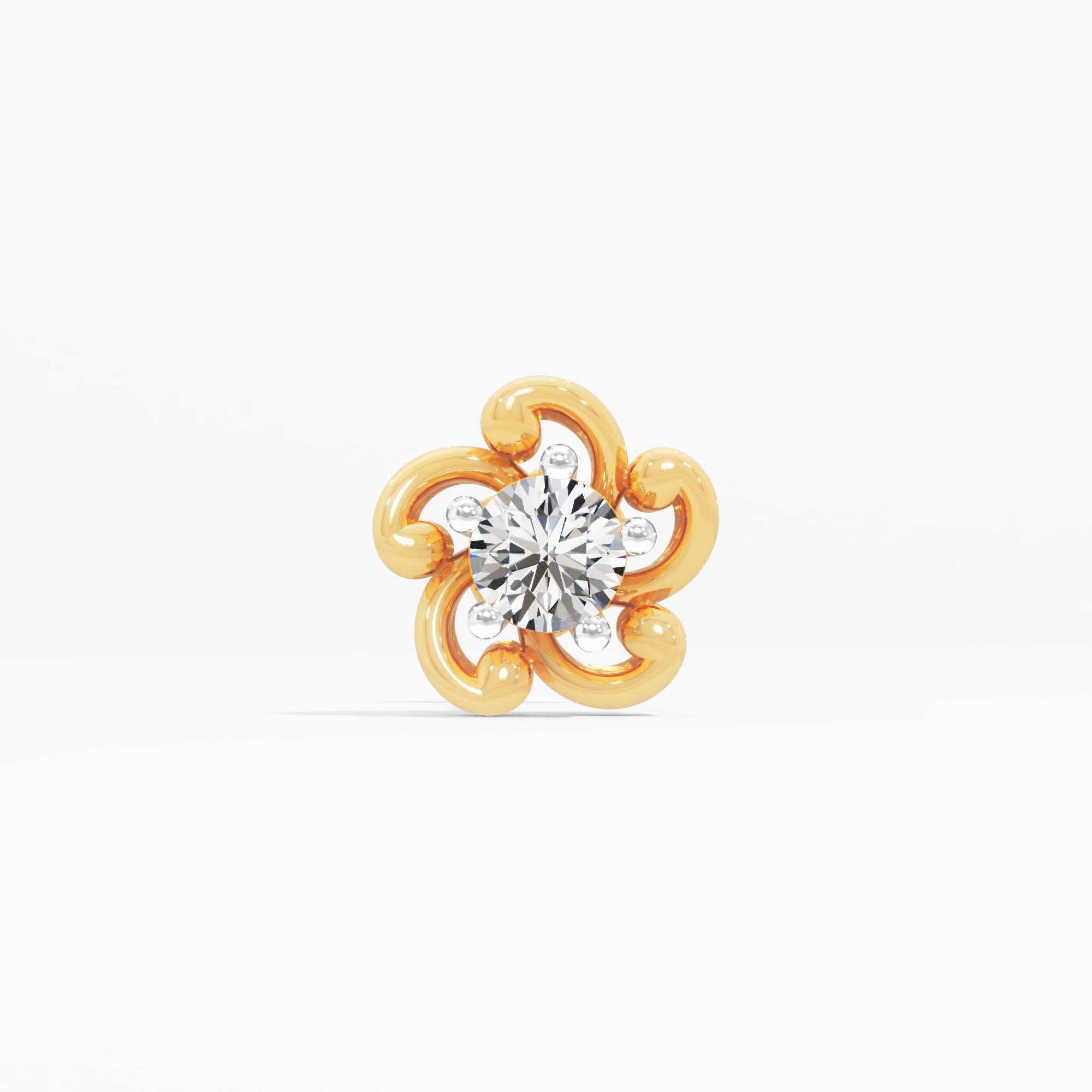 Twinkling Floweret Solitaire Nose Pin in 9KT Yellow Gold (Diamond Quality: FG-VVS VS)