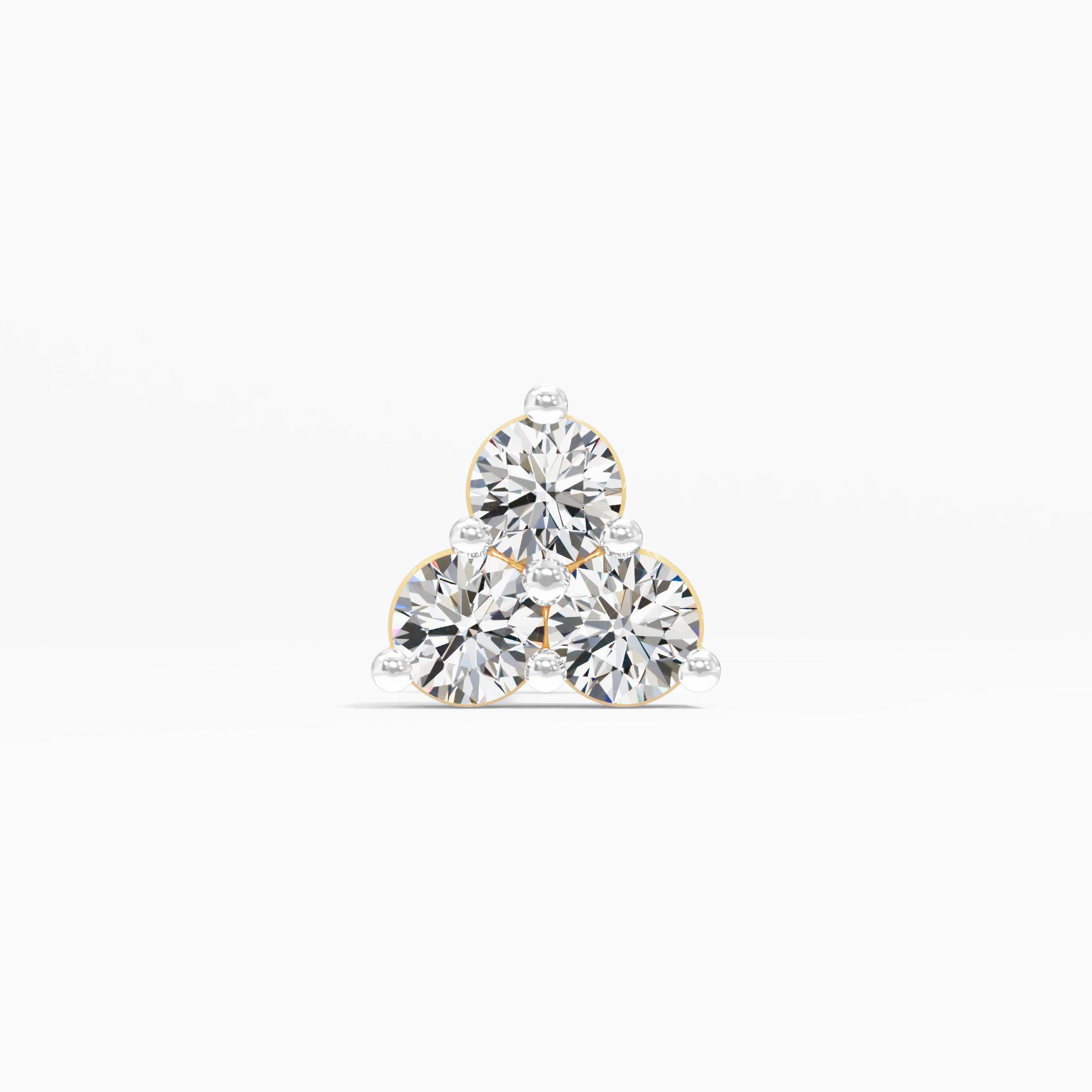 Brilliantly Modern 3 Stone Cluster Nose Pin in 9KT Yellow Gold (Diamond Quality: FG-VVS VS)