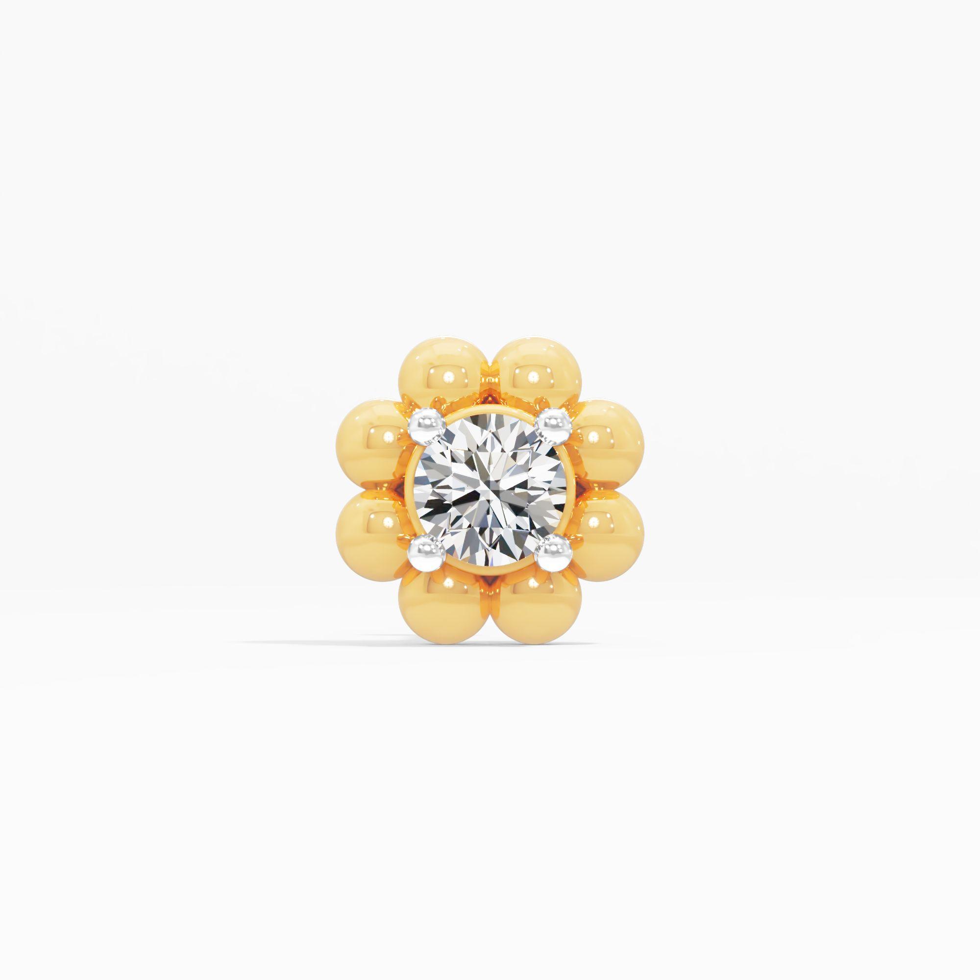 Beaded Bloom Solitaire Nosepin in 9KT Yellow Gold (Diamond Quality: FG-VVS VS)