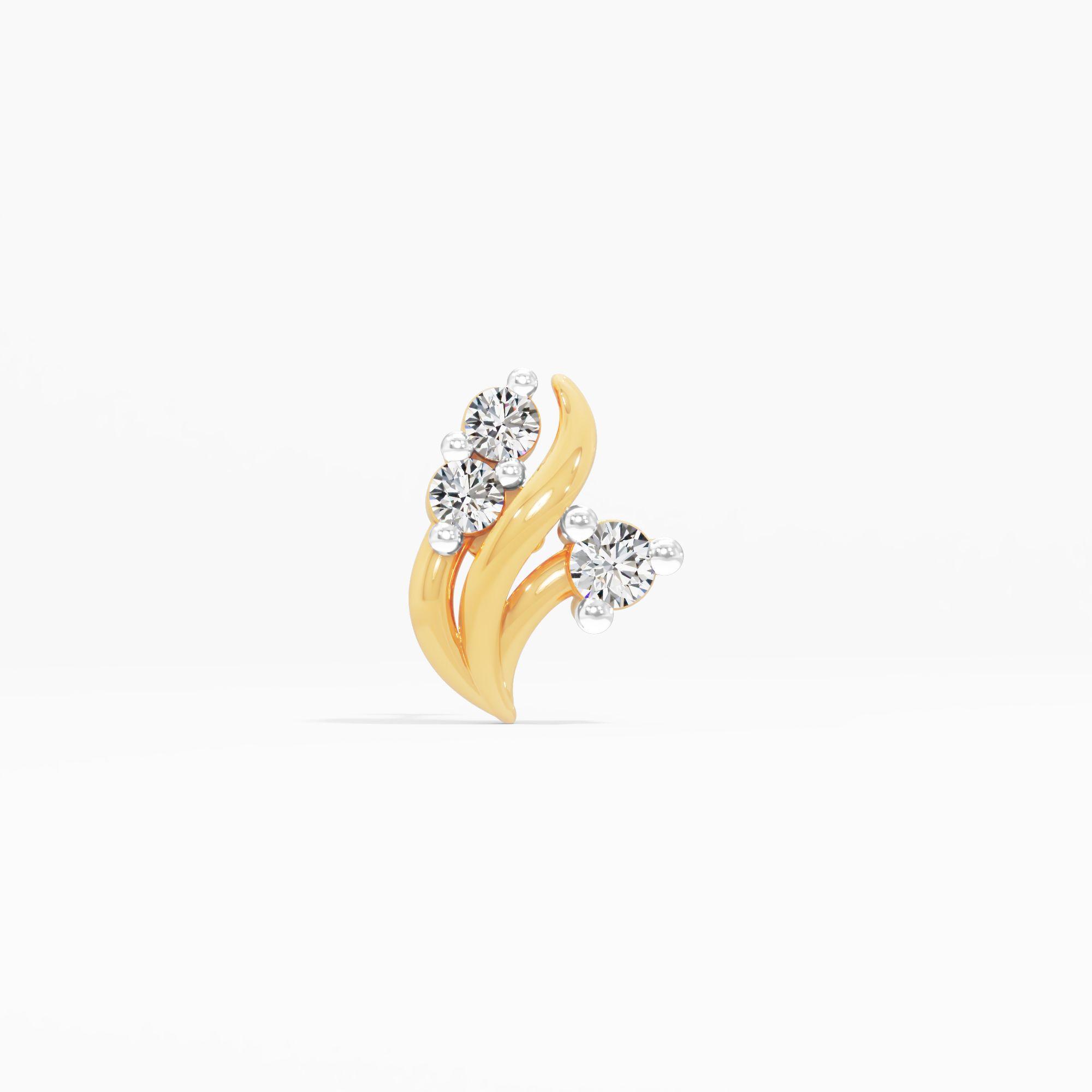 Swirling Trio Cluster Nosepin in 9KT Yellow Gold (Diamond Quality: FG-VVS VS)