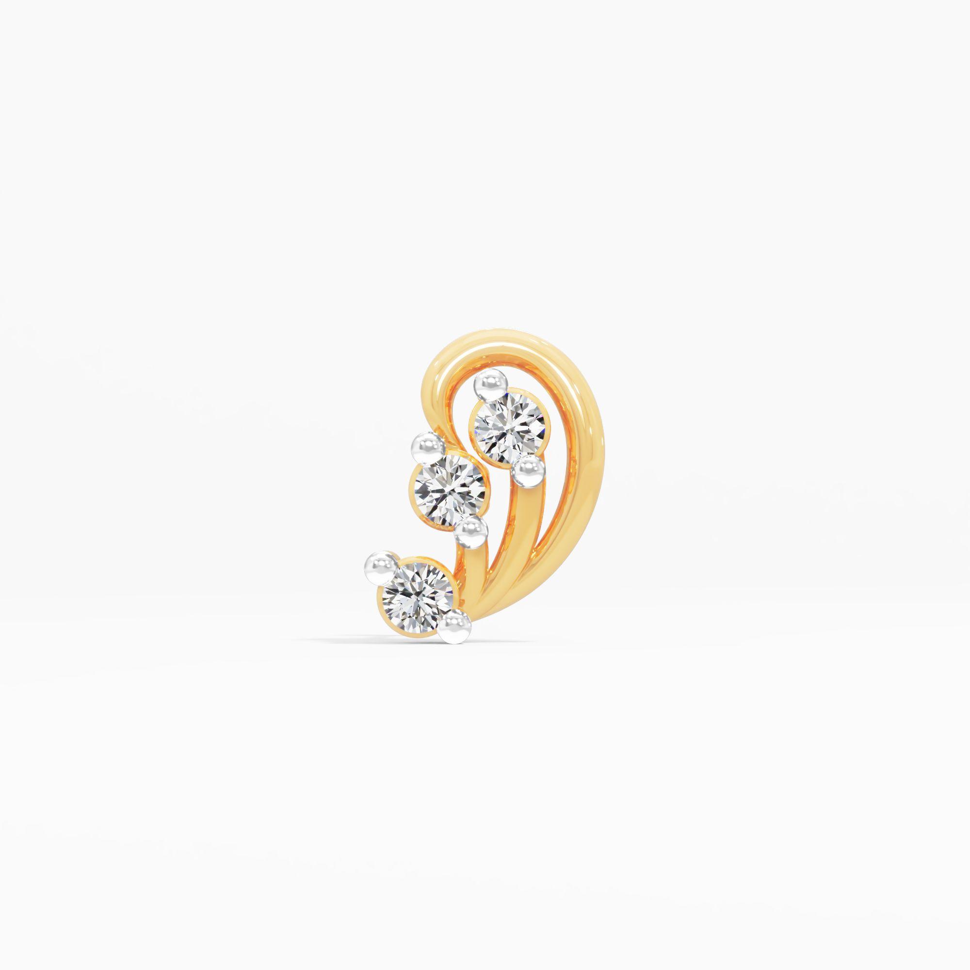 Paisley Swirl 3 Stone Nosepin in 9KT Yellow Gold (Diamond Quality: FG-VVS VS)