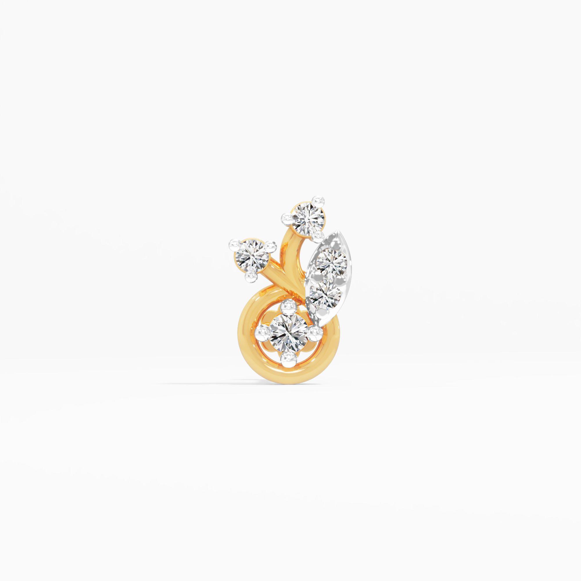 5 Stone Floral Stud Nose Pin in 9KT Yellow Gold (Diamond Quality: FG-VVS VS)