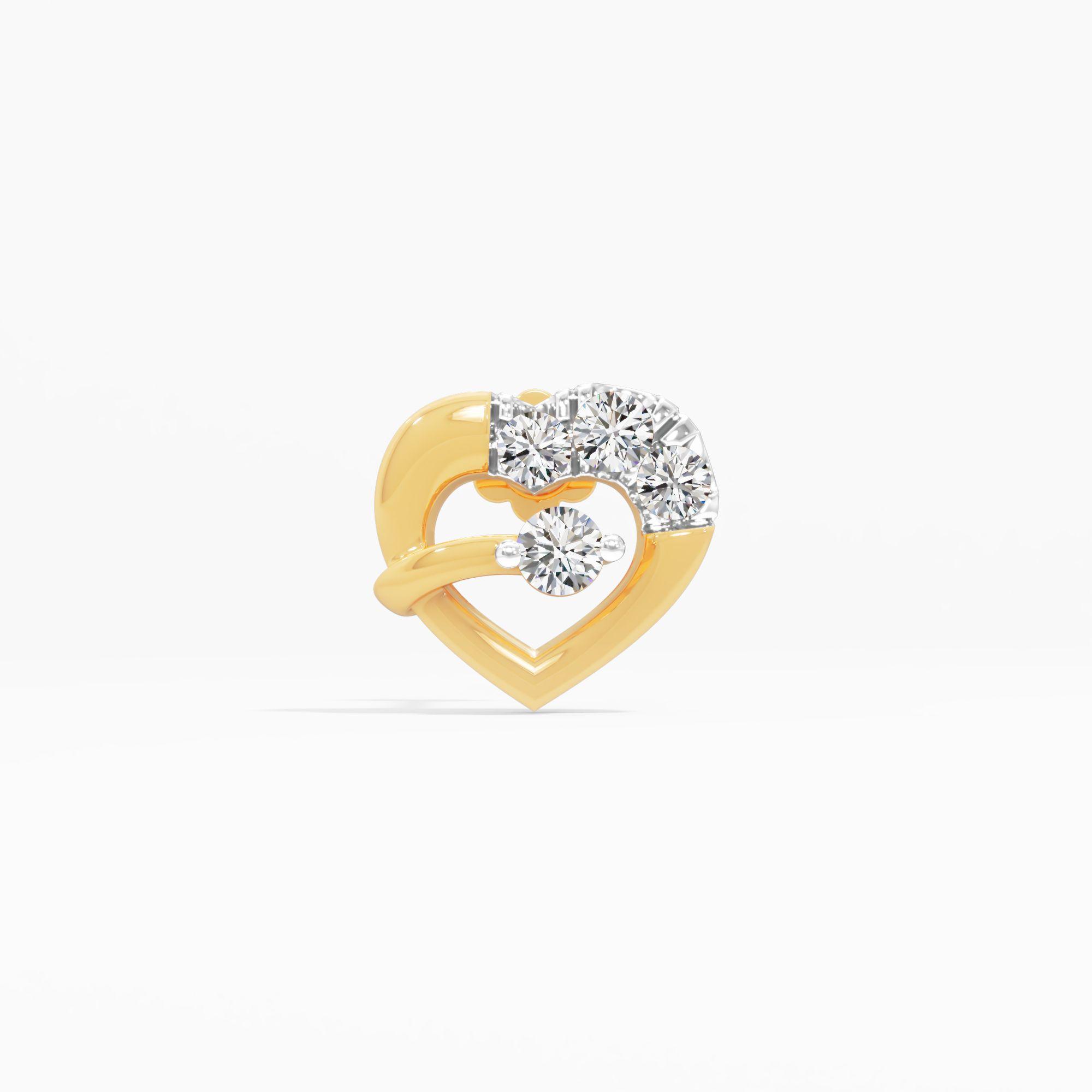 Cupid's Bow Solitaire Heart Nose Pin in 9KT Yellow Gold (Diamond Quality: FG-VVS VS)