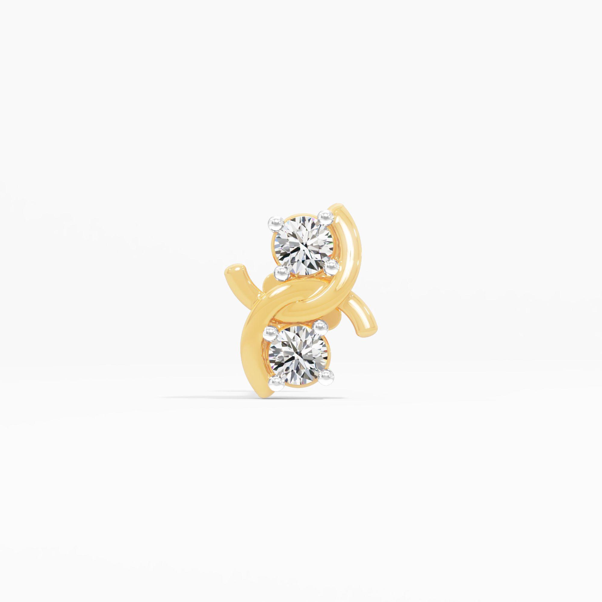 Model Essential 2 Stone Nose Pin in 9KT Yellow Gold (Diamond Quality: FG-VVS VS)