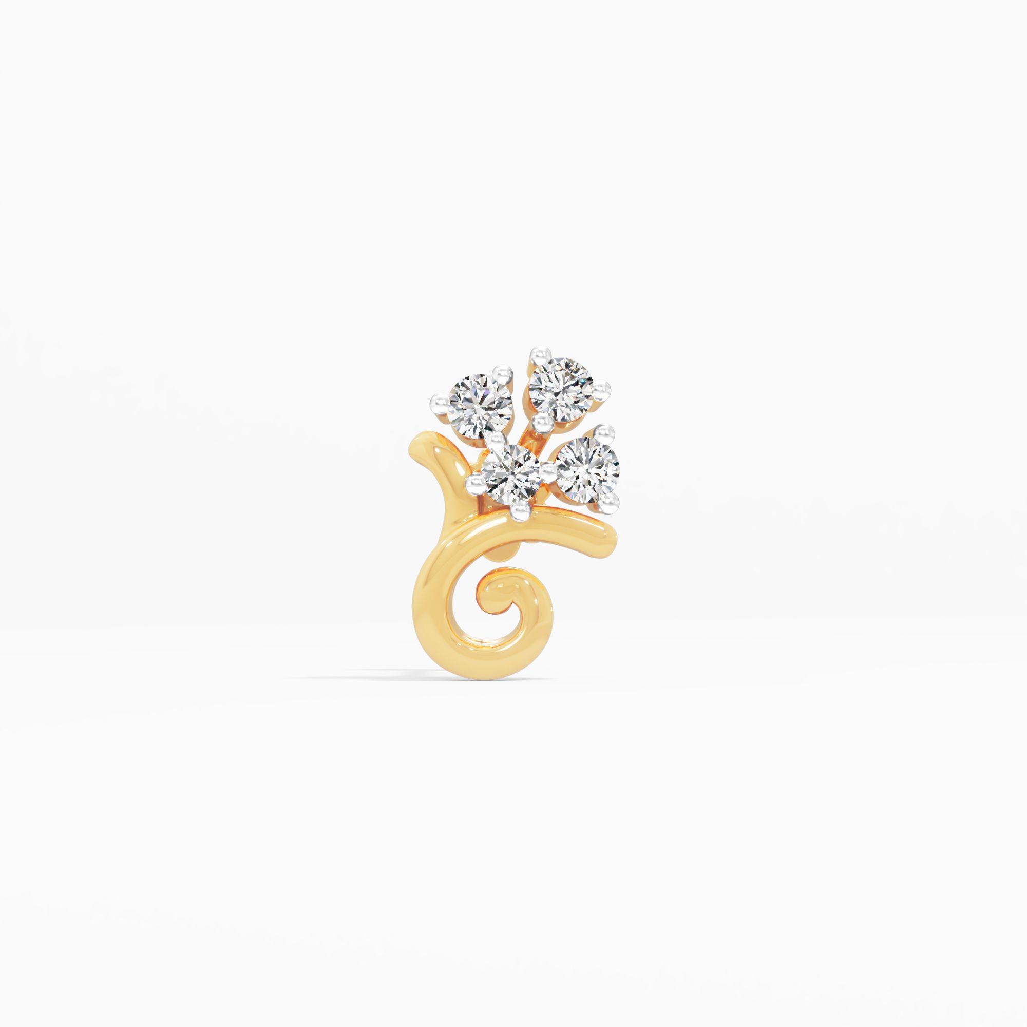 Dazzled Aura Cluster Nose Pin in 9KT Yellow Gold (Diamond Quality: FG-VVS VS)