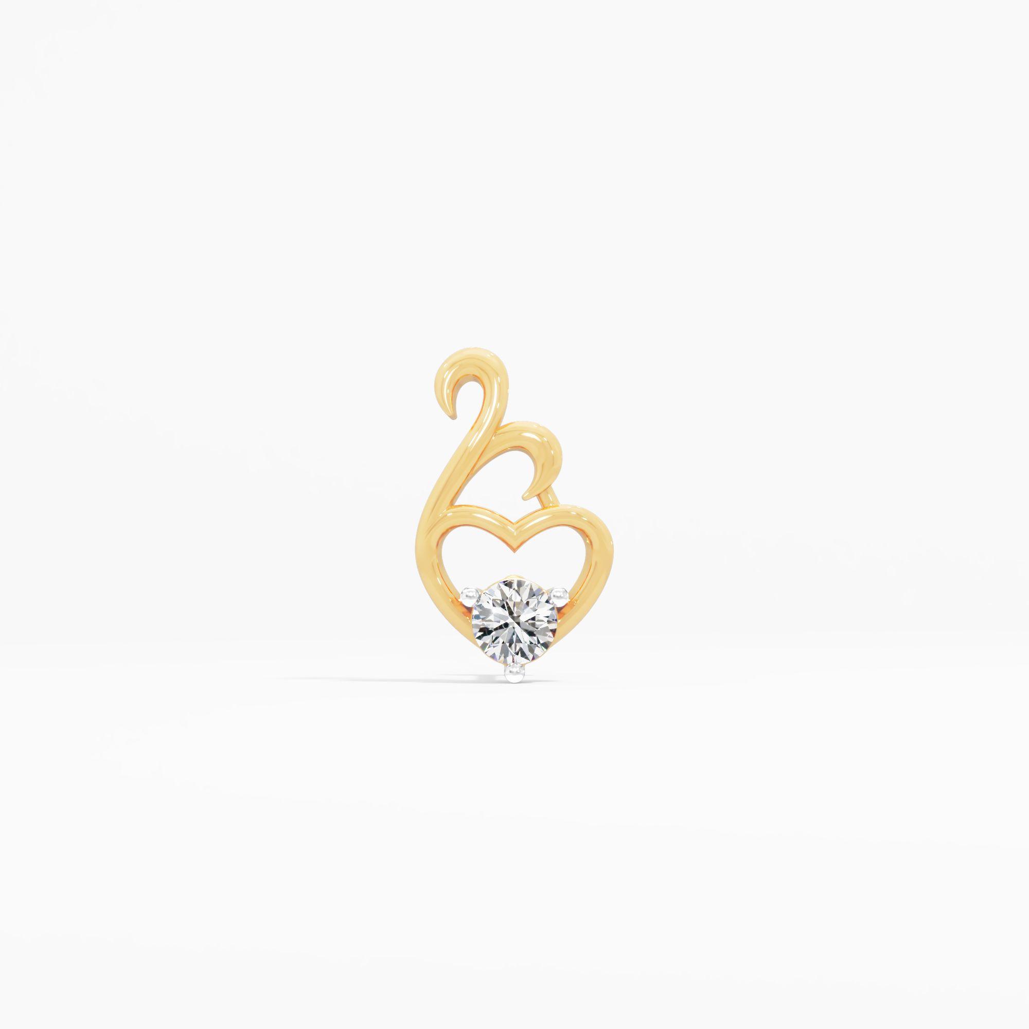 Heart's Flourish Solitaire Nosepin in 9KT Yellow Gold (Diamond Quality: FG-VVS VS)