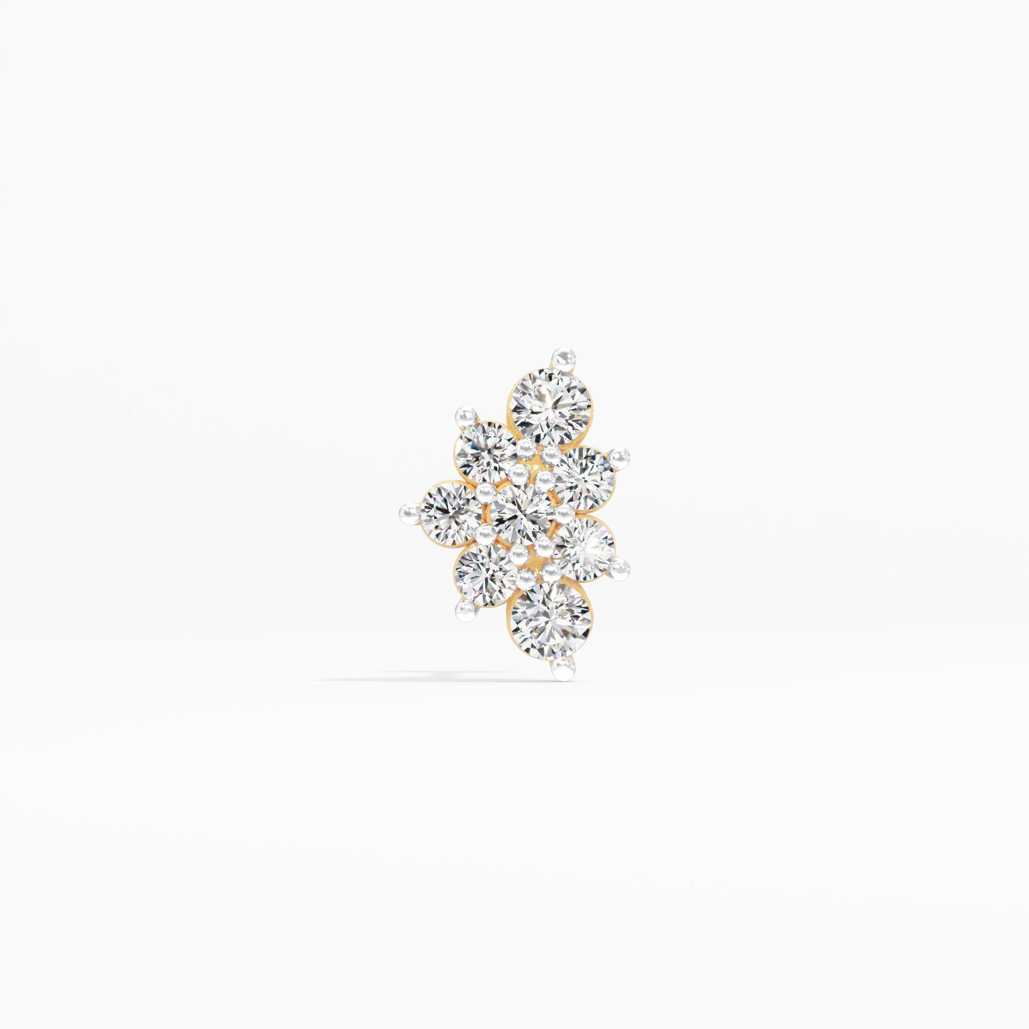 Bold Aesthetic Cluster Nose Pin in 9KT Yellow Gold (Diamond Quality: FG-VVS VS)