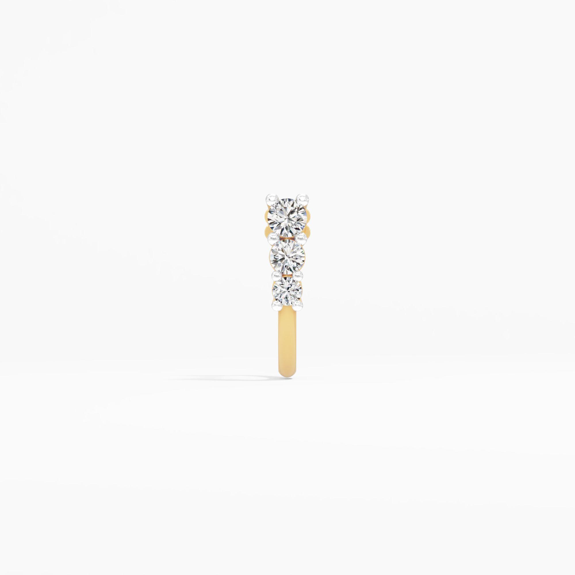 Cosmic Relish 3 Stone J Nose Pin in 9KT Yellow Gold (Diamond Quality: FG-VVS VS)