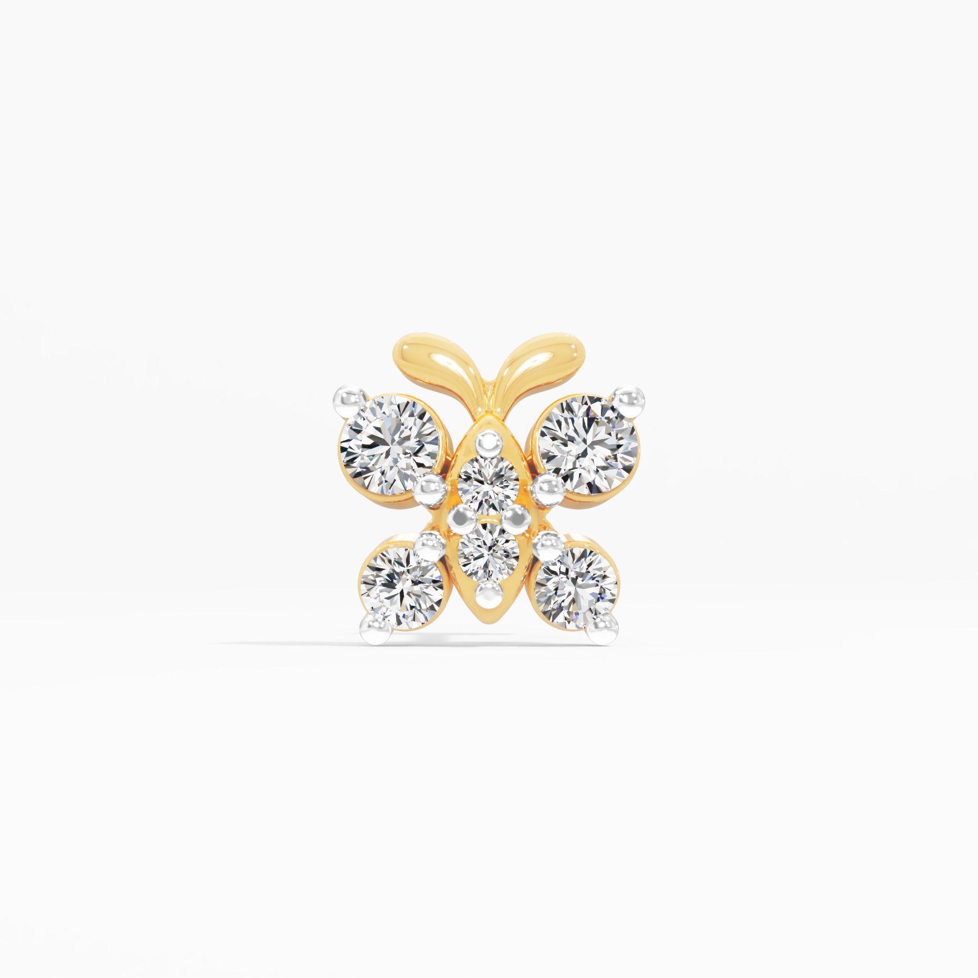 Voguish Glisten Cluster Nose Pin in 9KT Yellow Gold (Diamond Quality: FG-VVS VS)