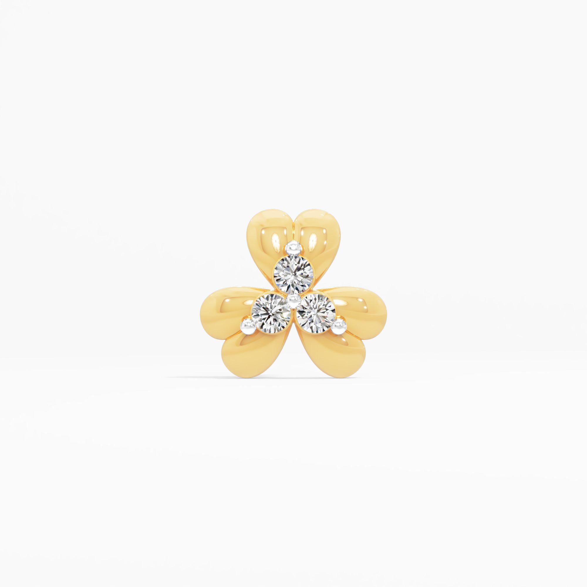 The Trinity Heart Cluster Nosepin in 9KT Yellow Gold (Diamond Quality: FG-VVS VS)