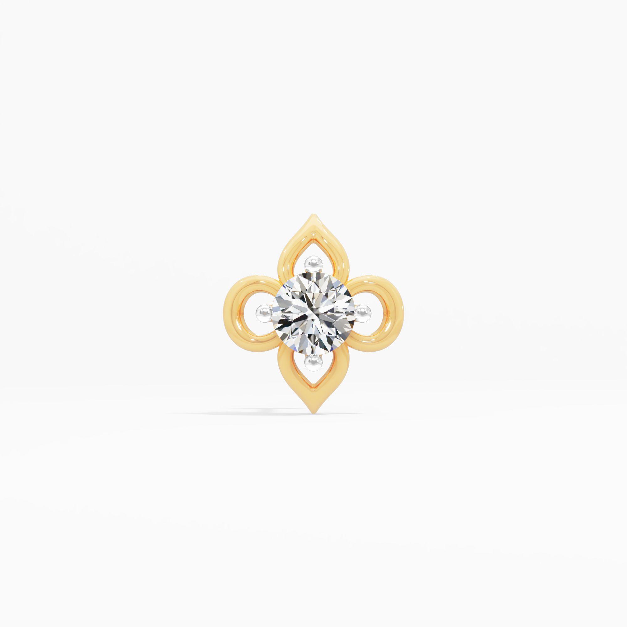 Solitary Bloom Nose Pin in 9KT Yellow Gold (Diamond Quality: FG-VVS VS)