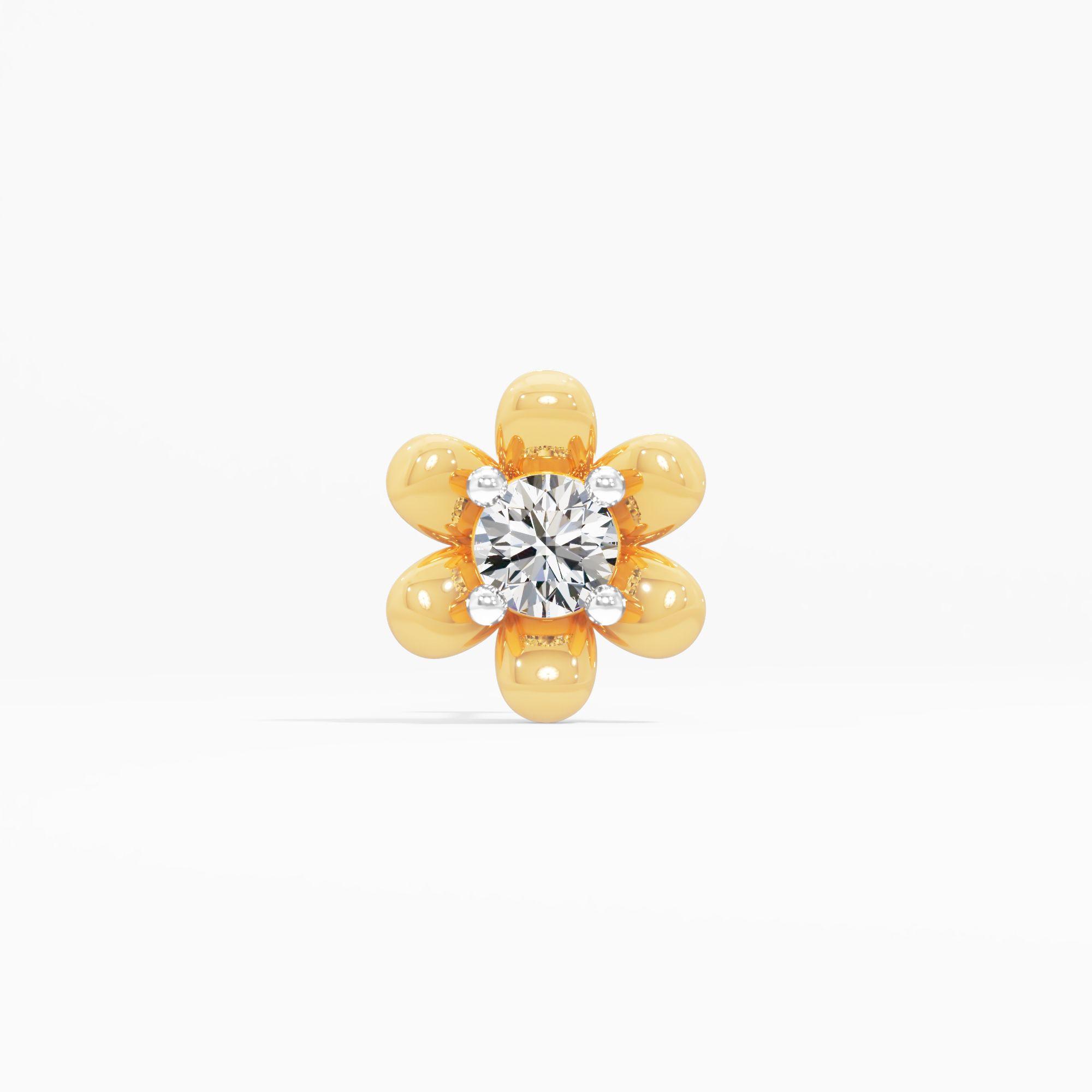 Daisy Bloom Solitaire Nosepin in 9KT Yellow Gold (Diamond Quality: FG-VVS VS)