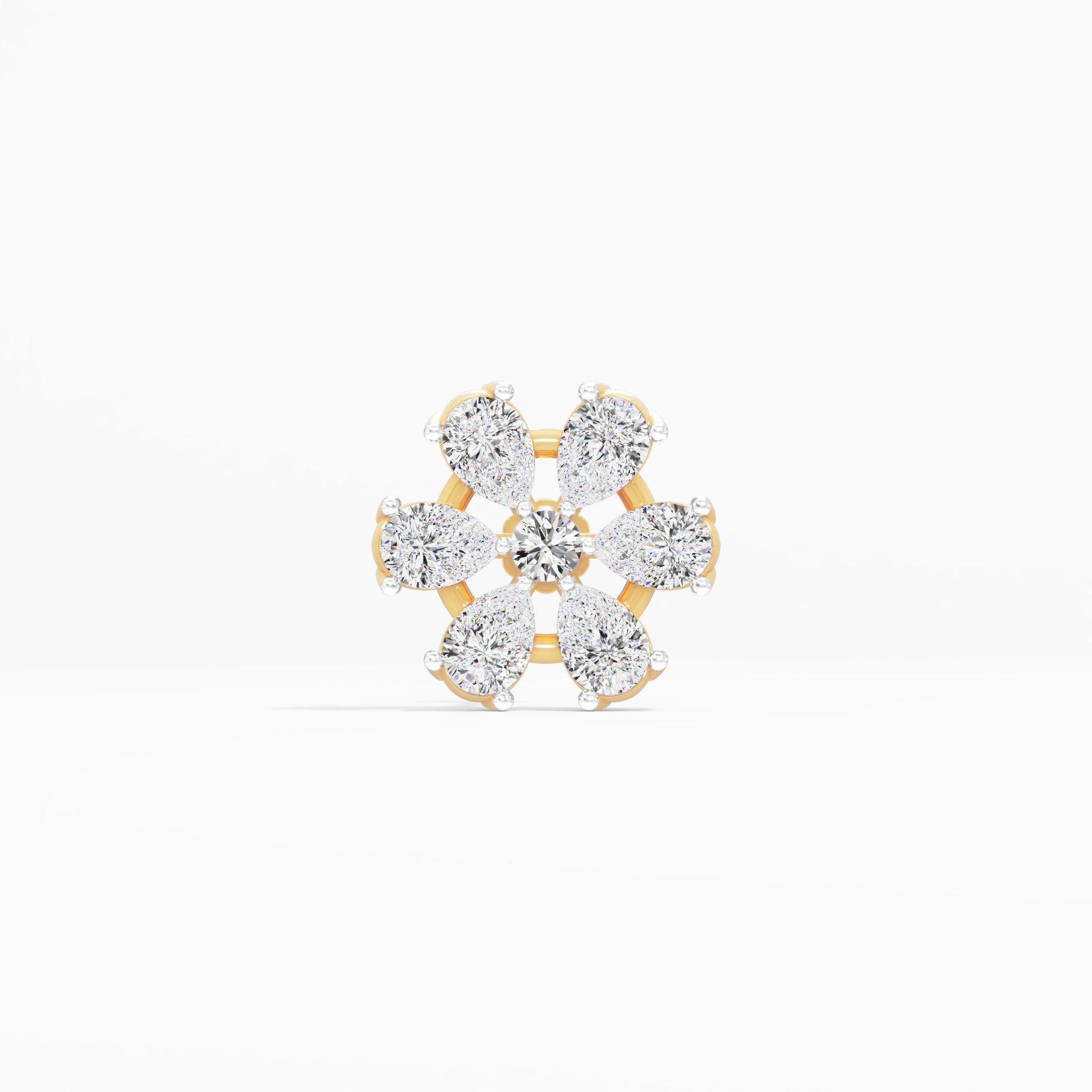 Pear Petal Floral Cluster Nosepin in 9KT Yellow Gold (Diamond Quality: FG-VVS VS)