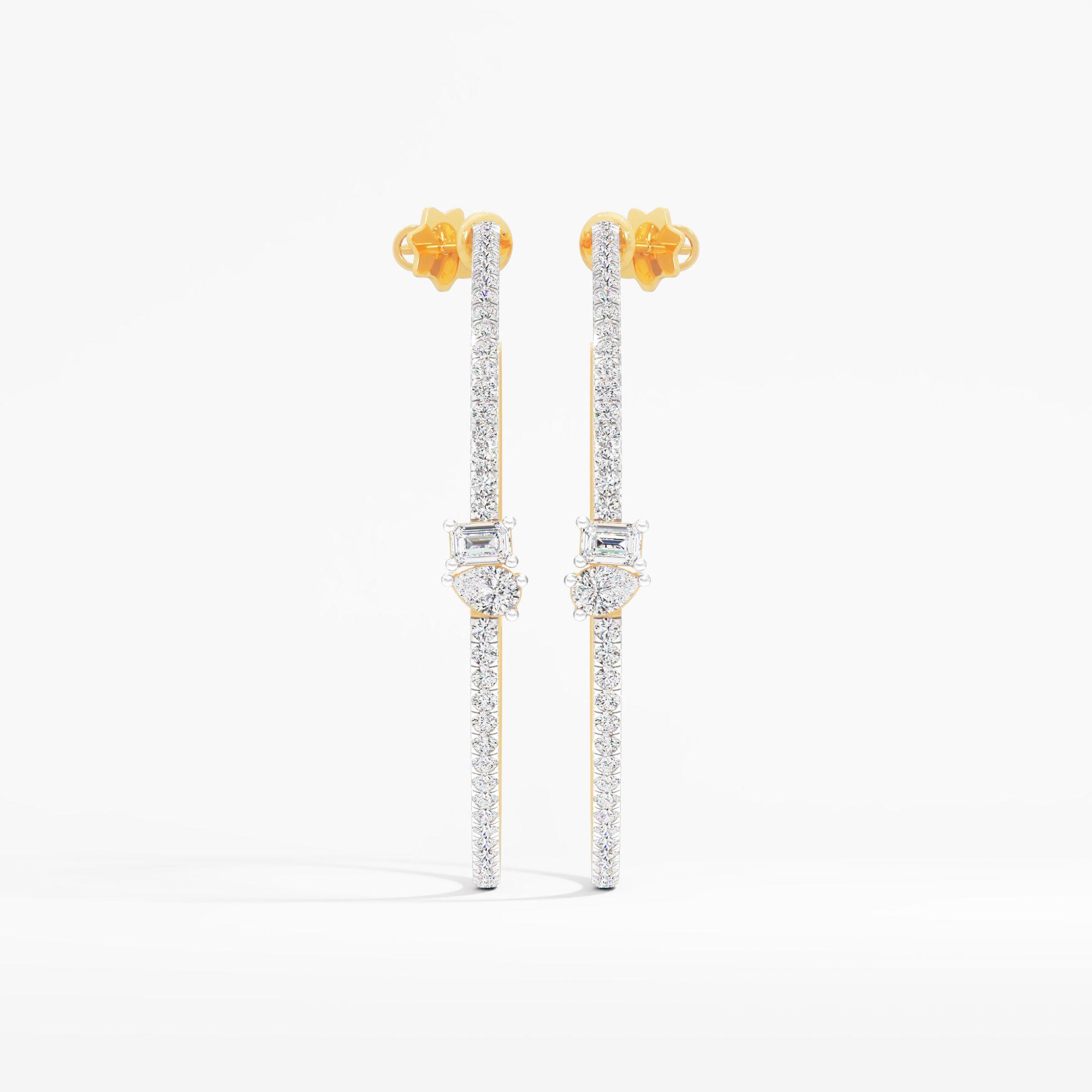 Glamourous Charm 2 Stone Hoop Earrings in 9KT Yellow Gold (Diamond Quality: FG-VVS VS)