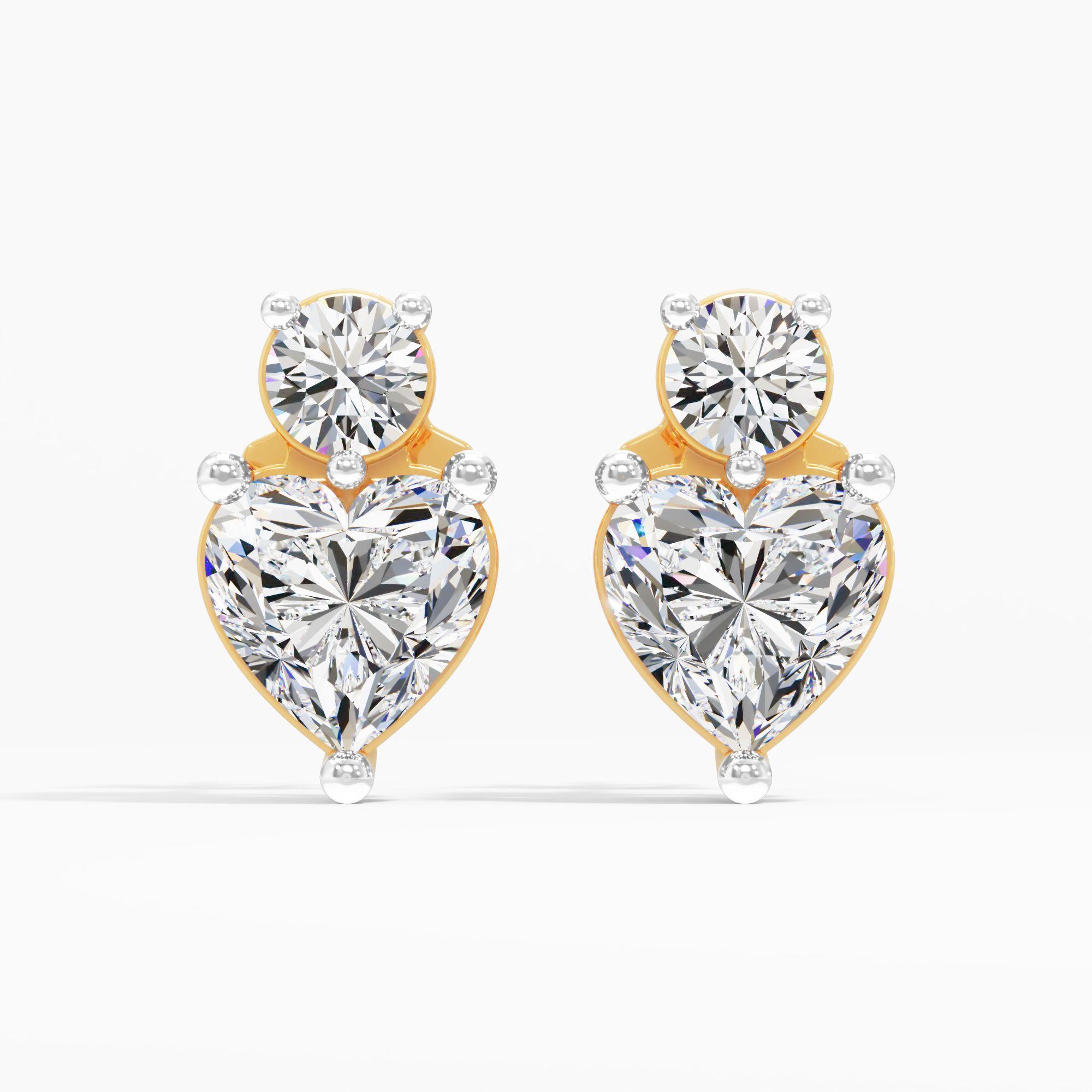 Timeless Desire Solitaire Heart Stud Earrings in 9KT Yellow Gold (Diamond Quality: FG-VVS VS)