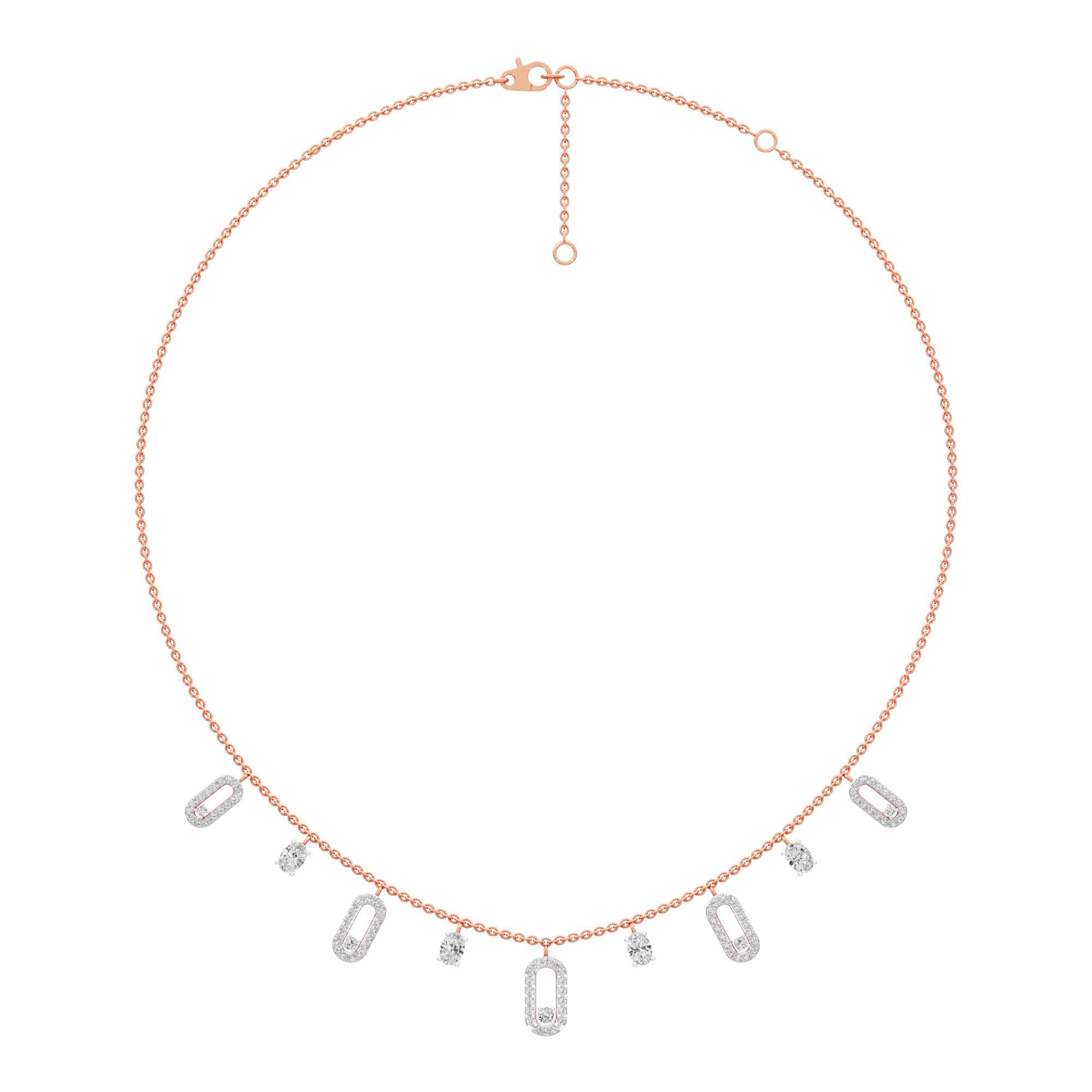 Linear Link Layered Diamond Necklace in 14KT Rose Gold (Diamond Quality:FG-VVS VS)