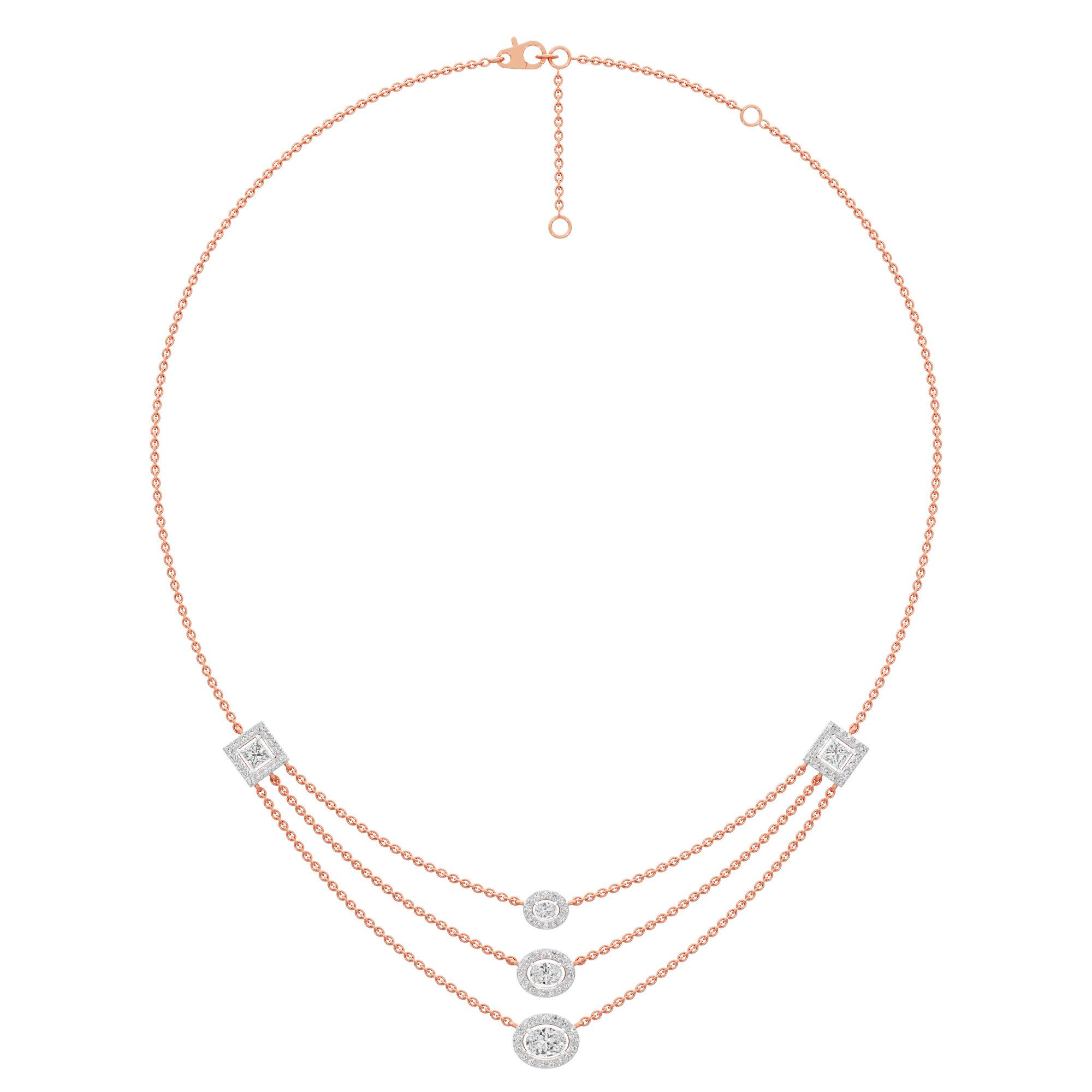 Luxe Liaison Triple Layered Diamond Necklace in 14KT Rose Gold (Diamond Quality:FG-VVS VS)