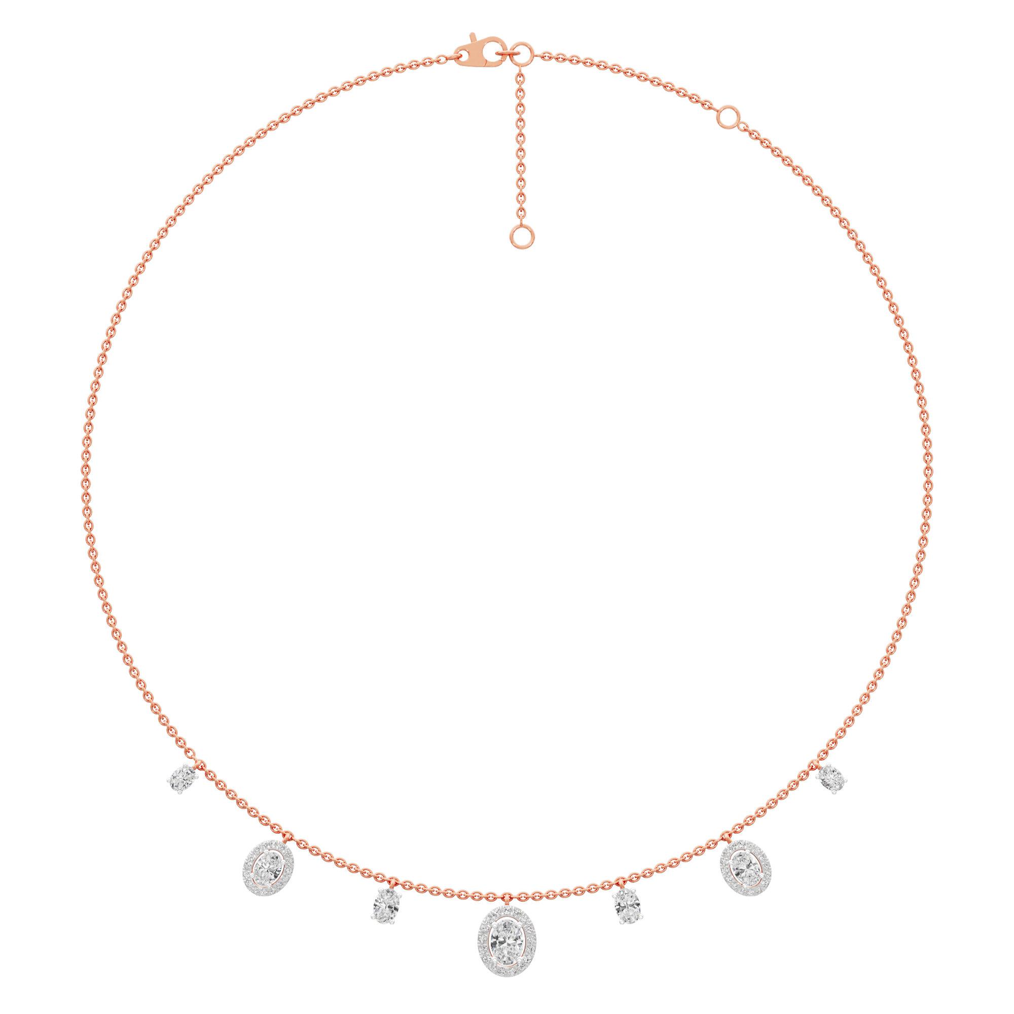 Glowing Oval Lariat Diamond Necklace in 14KT Rose Gold (Diamond Quality:FG-VVS VS)